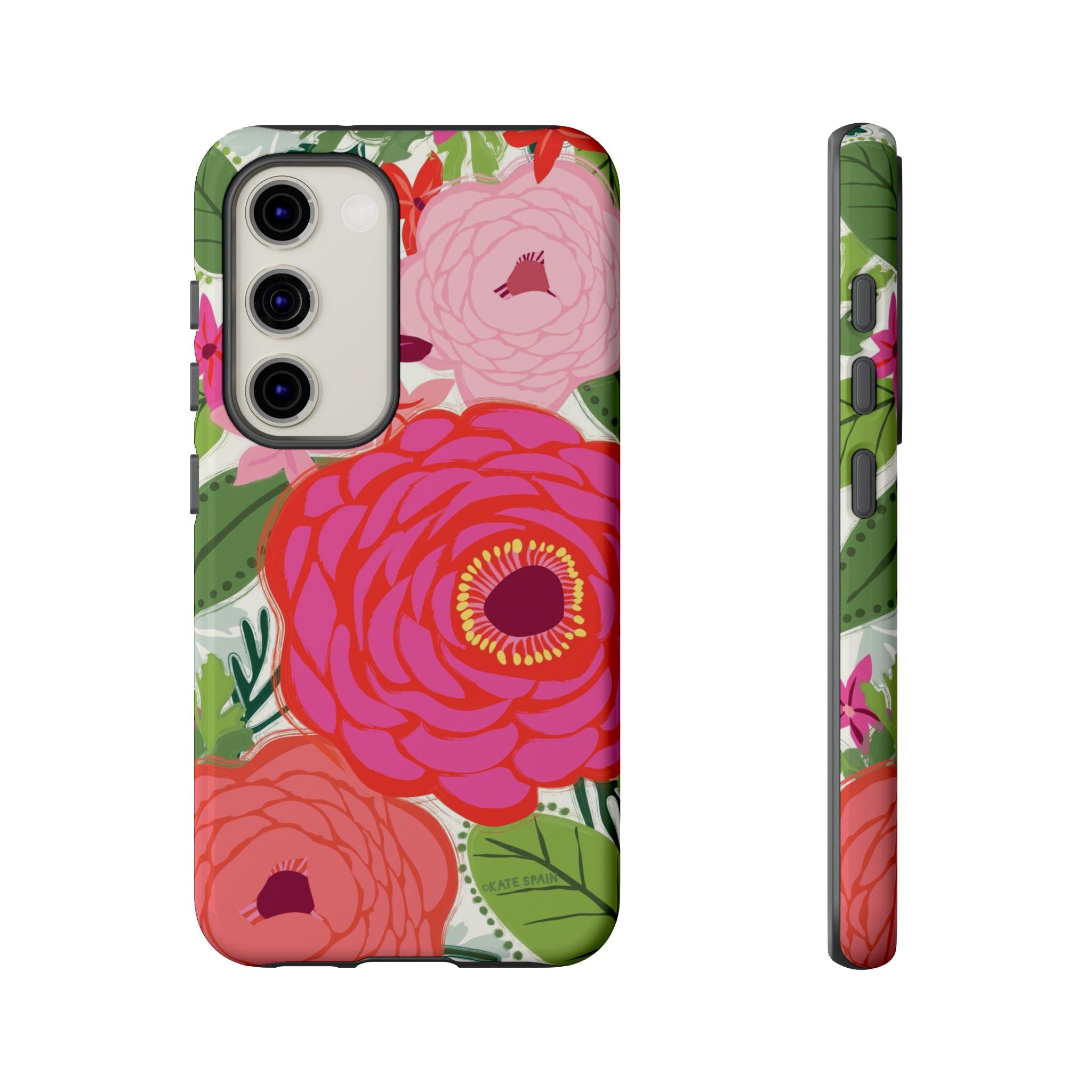 Bloomerie Samsung Tough Phone Case Samsung Galaxy S23 Case – Glossy | cream, magenta, coral botanical peony floral print