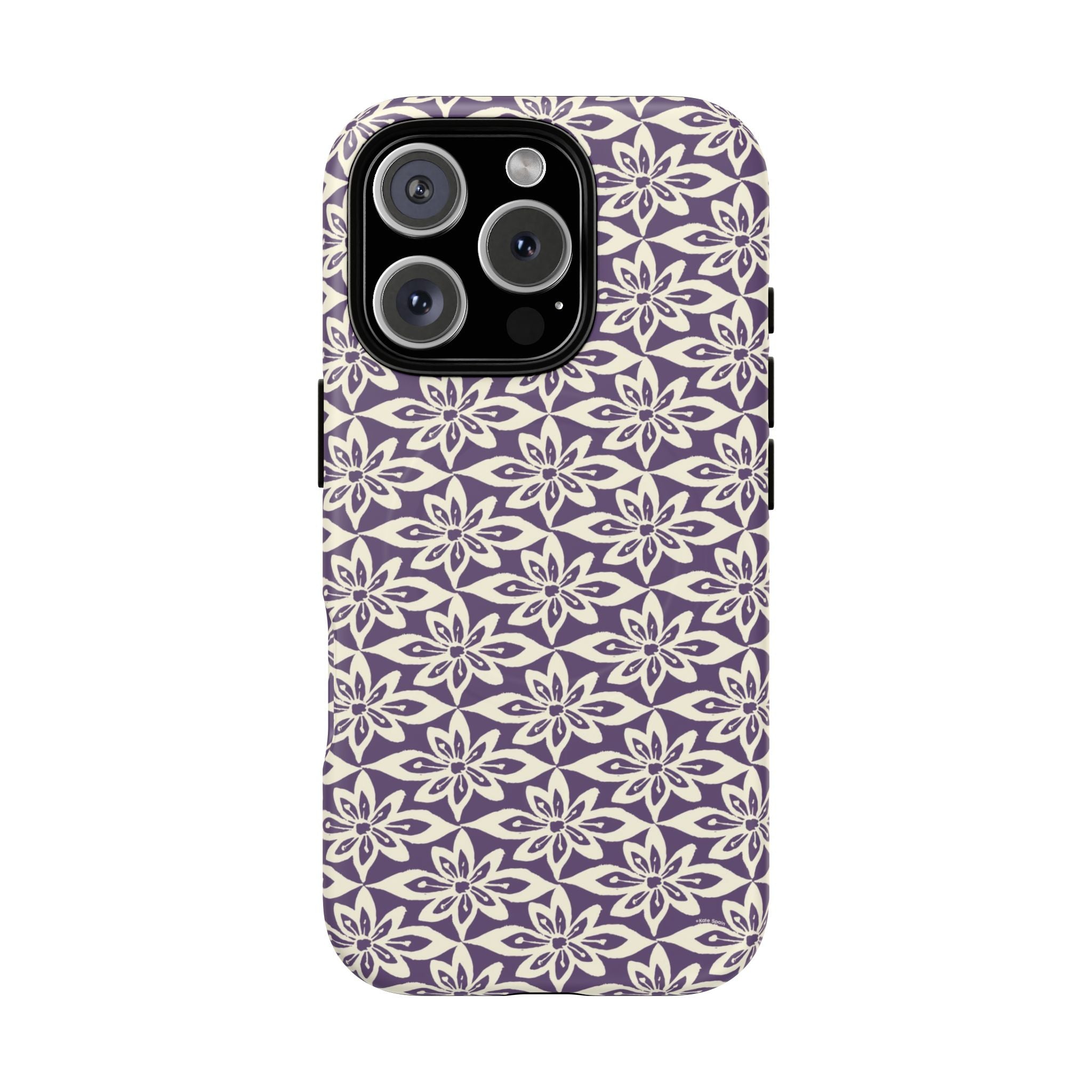 Lily Plum MagSafe iPhone 16 Pro Case – Matte | graphic white lily print on rich violet — botanical MagSafe case by Kate Spain