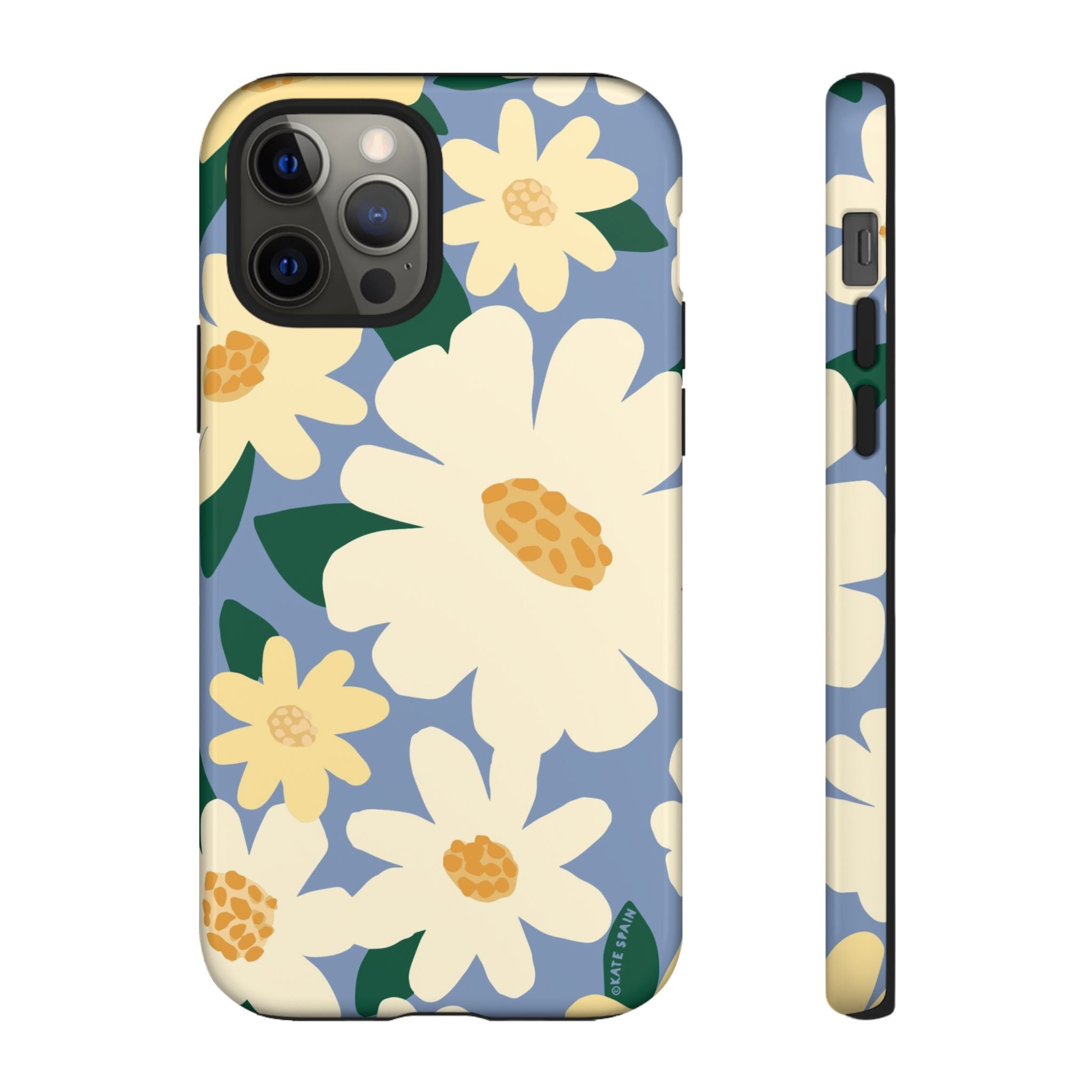 Chamomile Tough iPhone 12 Pro Case – Glossy | periwinkle, cream, yellow botanical daisy floral print