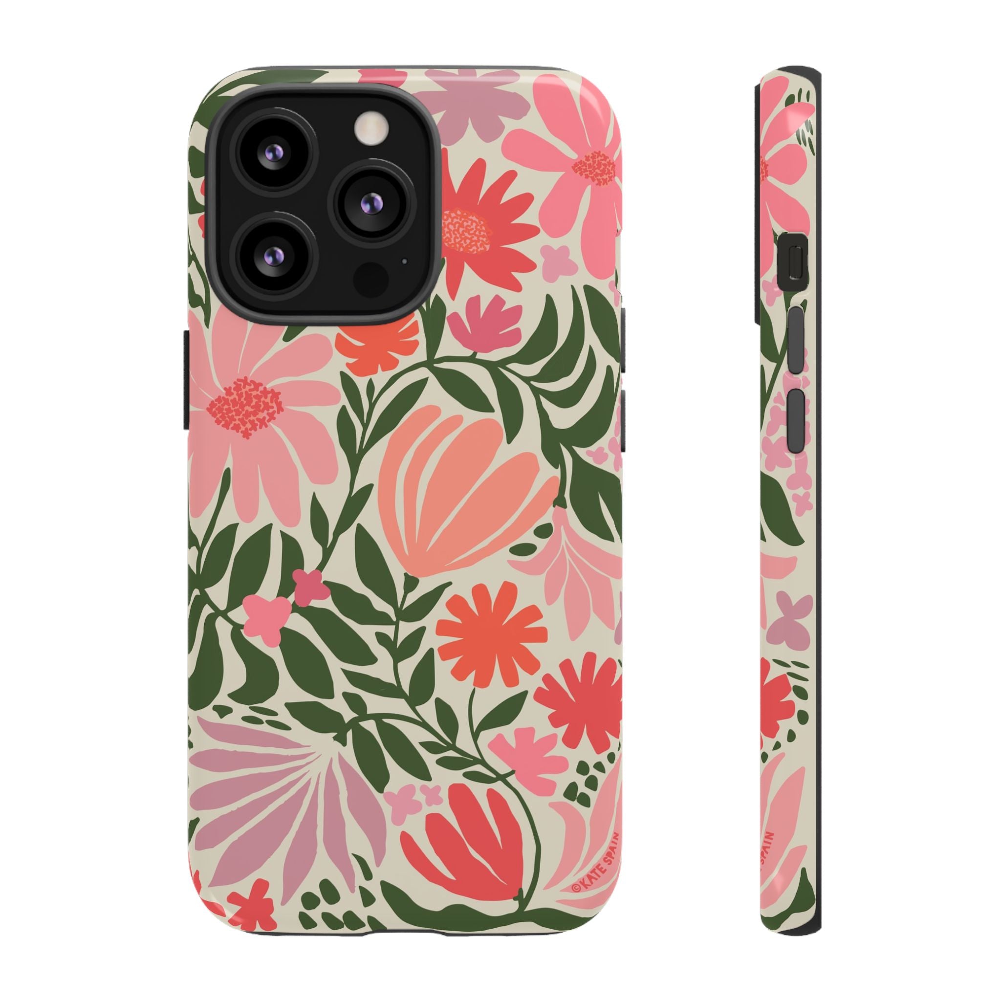Calendula Tough iPhone 13 Pro Case – Glossy | periwinkle, cream, teal graphic daisy floral print