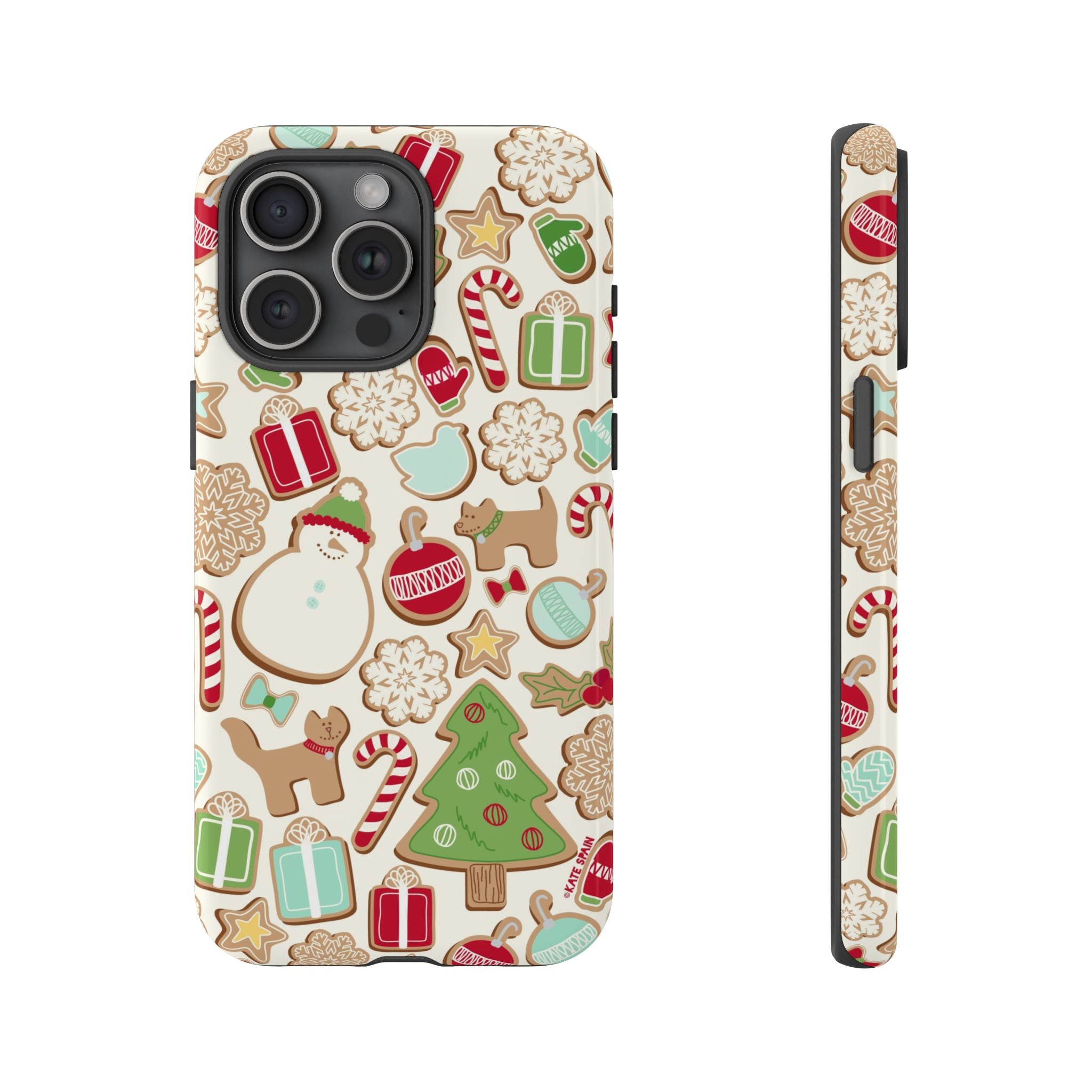 Gingerbread Cookies Tough iPhone 15 Pro Case – Matte | cream, red, green gingerbread holiday cookie print