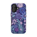Luxury Terrain Tough iPhone 17 Case – Glossy | navy, purple, aqua botanical woodland floral print