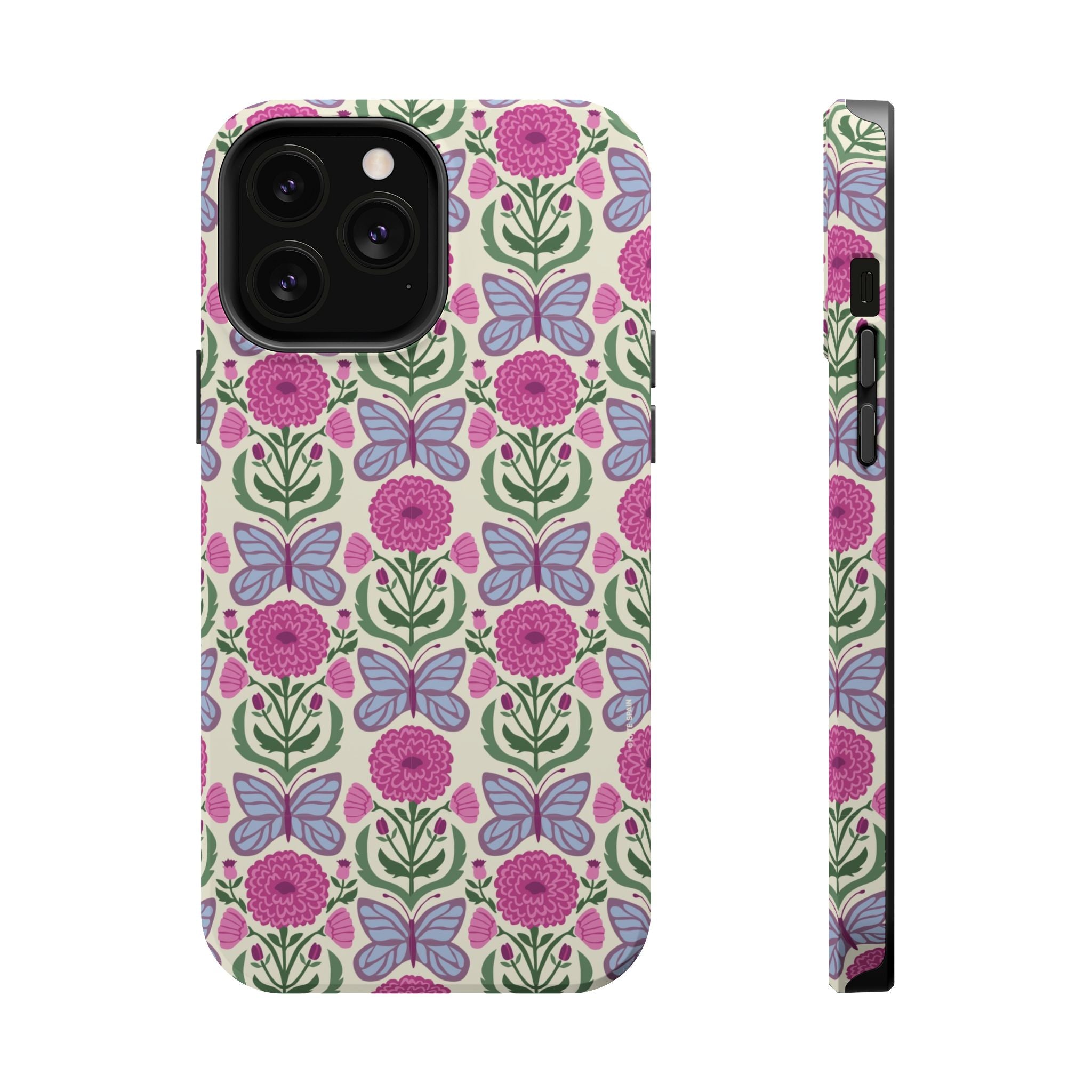 Butterfly MagSafe iPhone 13 Pro Max Case – Matte | cream, magenta, periwinkle butterfly floral print