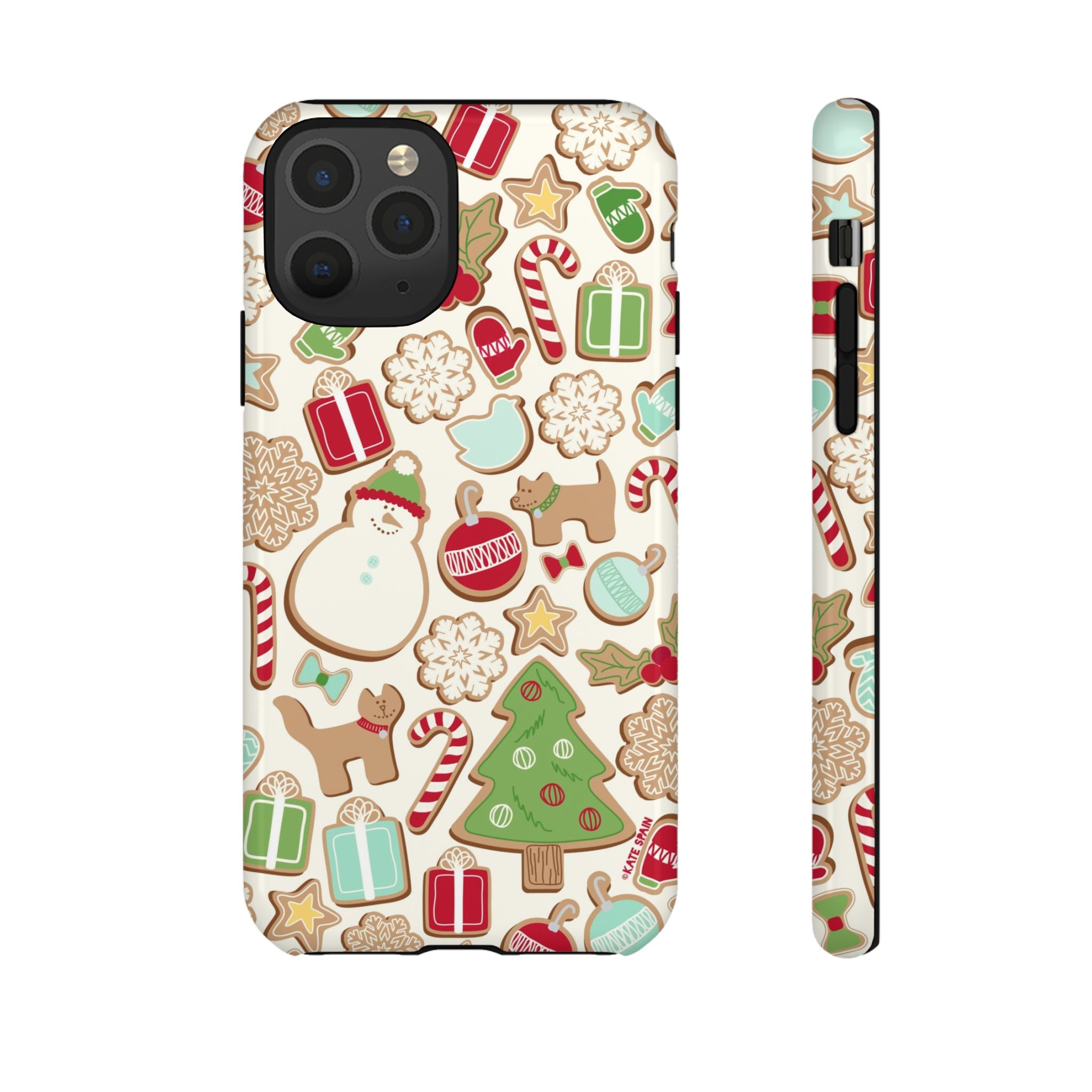 Gingerbread Cookies Tough iPhone 11 Pro Case – Glossy | cream, red, green gingerbread holiday cookie print