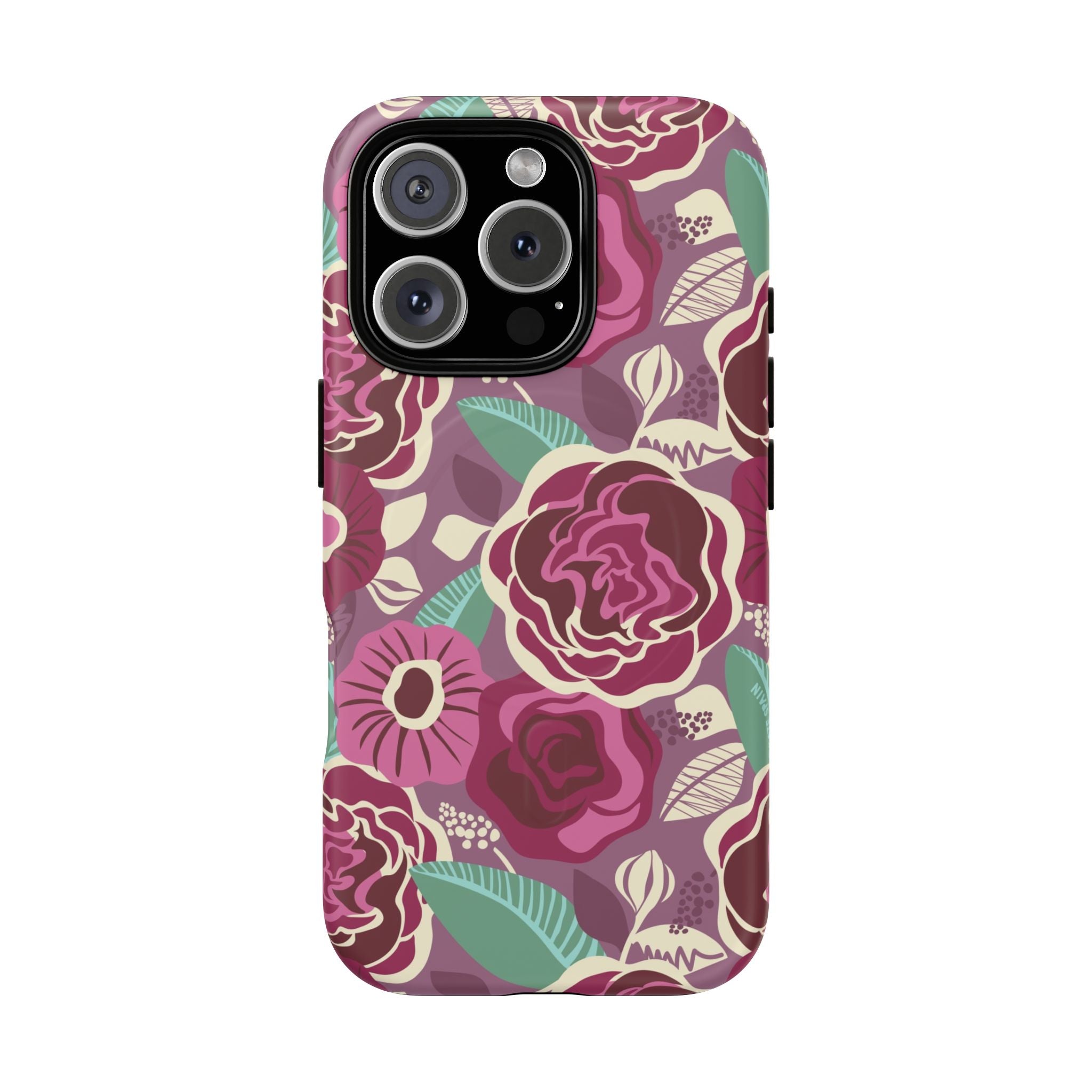 Luxury Tea Rose Burgundy MagSafe iPhone 16 Pro Case – Matte | burgundy, magenta, plum botanical rose floral print