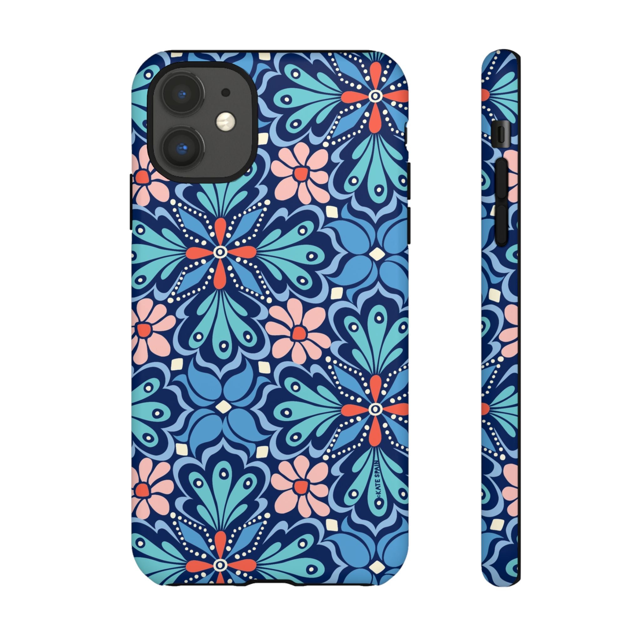 Bolero Tough iPhone 11 Case – Matte | navy, cobalt, blush geometric medallion floral print