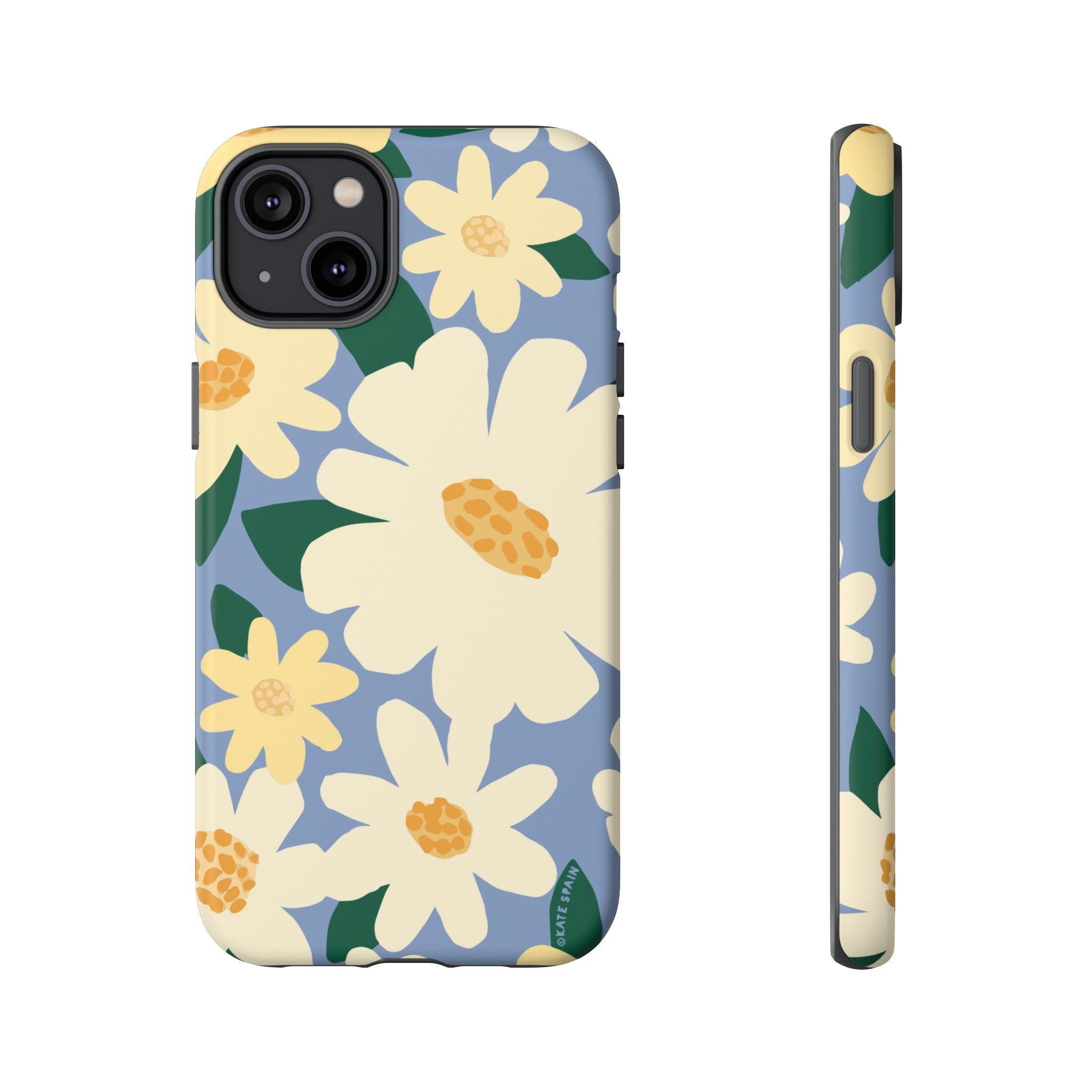 Chamomile Tough iPhone 14 Plus Case – Matte | periwinkle, cream, yellow botanical daisy floral print