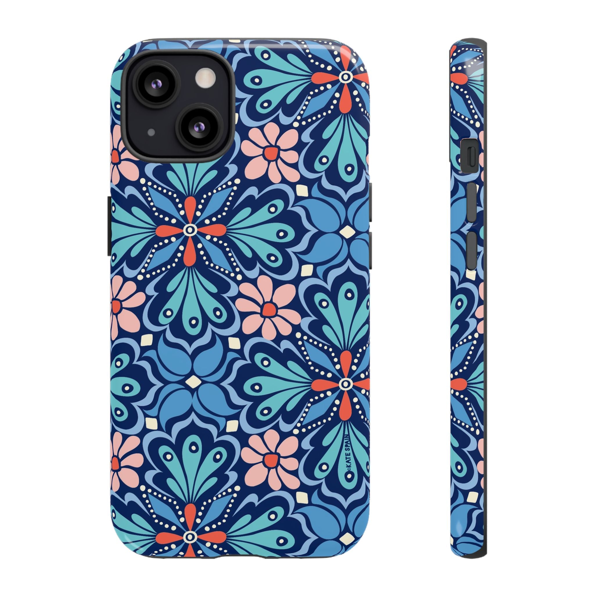 Bolero Tough iPhone 13 Case – Matte | navy, cobalt, blush geometric medallion floral print