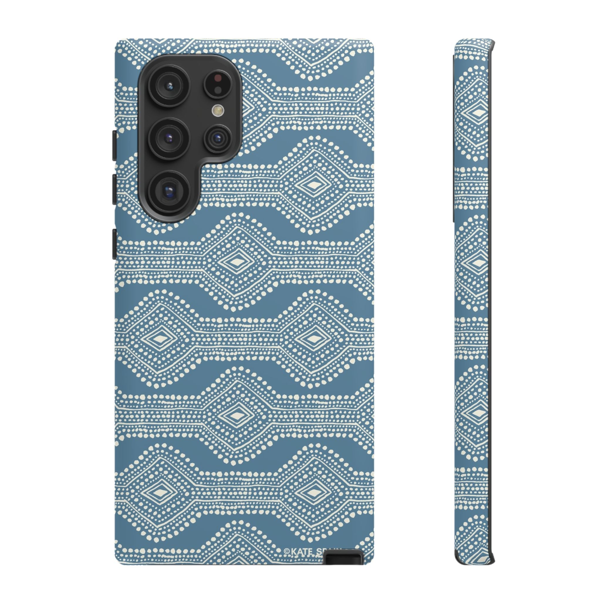 Luxury Diamond Dots Samsung Galaxy S22 Ultra Case – Matte  | blue, cream geometric diamond dot lattice print