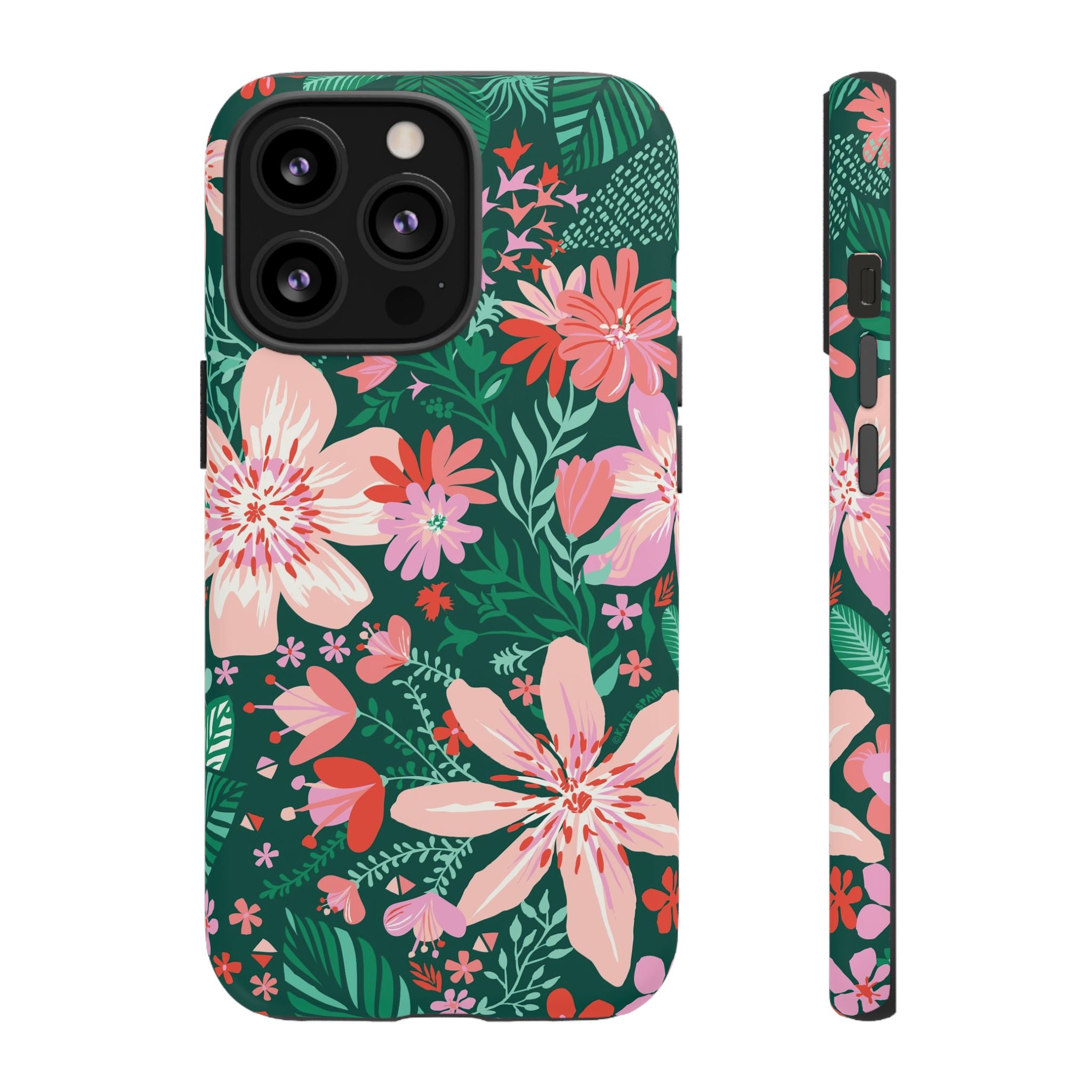 Bonaire Tough iPhone 13 Pro Case – Matte | jade, pink, white tropical floral botanical print
