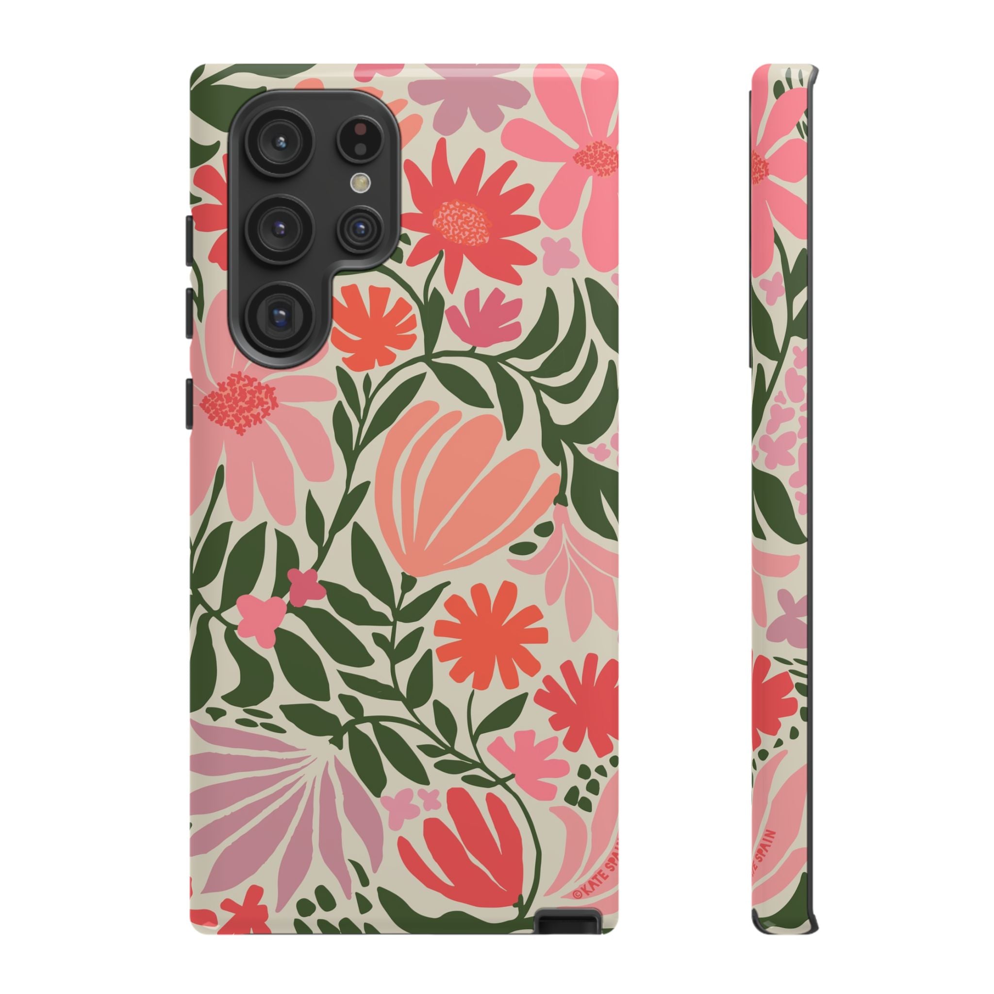 Luxury Botanica Samsung Galaxy S22 Ultra Case – Glossy | cream, coral, pink botanical wildflower print