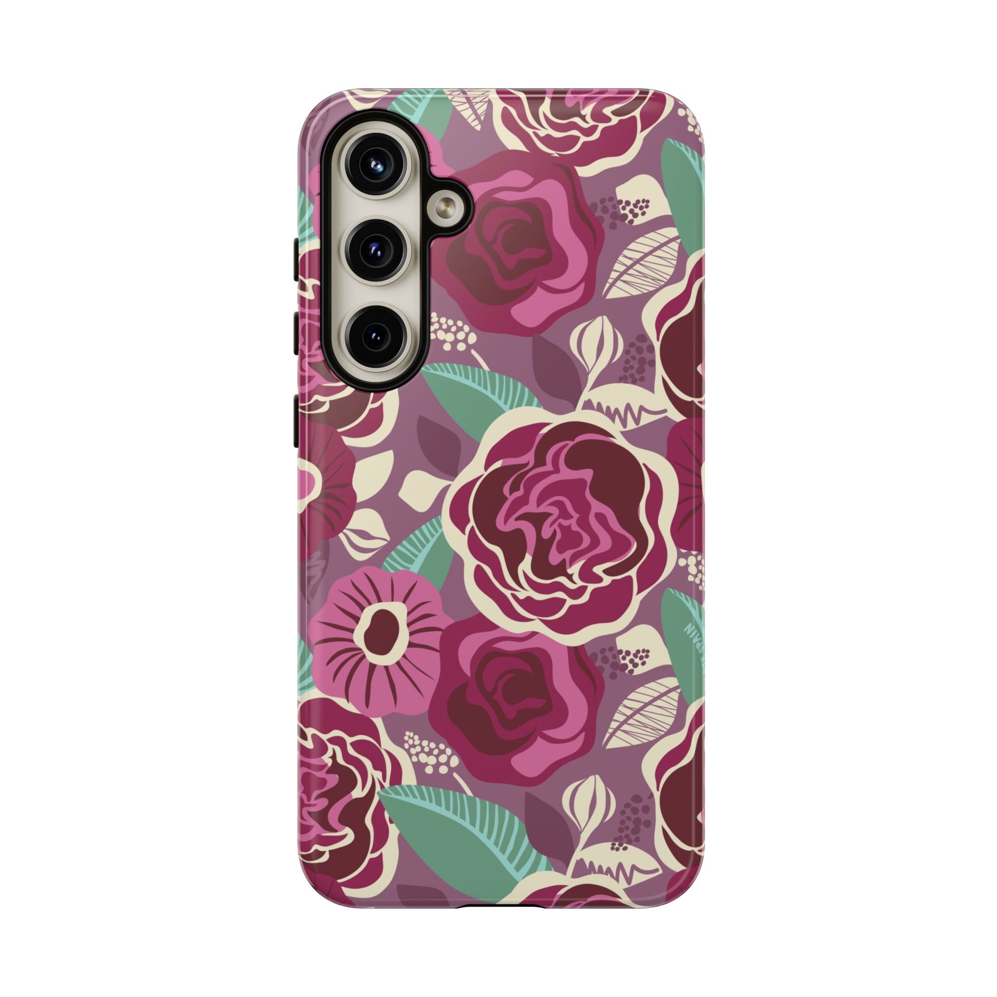 Luxury Tea Rose Burgundy Samsung Galaxy S24 Plus Case – Glossy | burgundy, magenta, plum botanical rose floral print