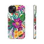Posy Tough iPhone 14 Plus Case – Glossy | cream, magenta, coral botanical floral print