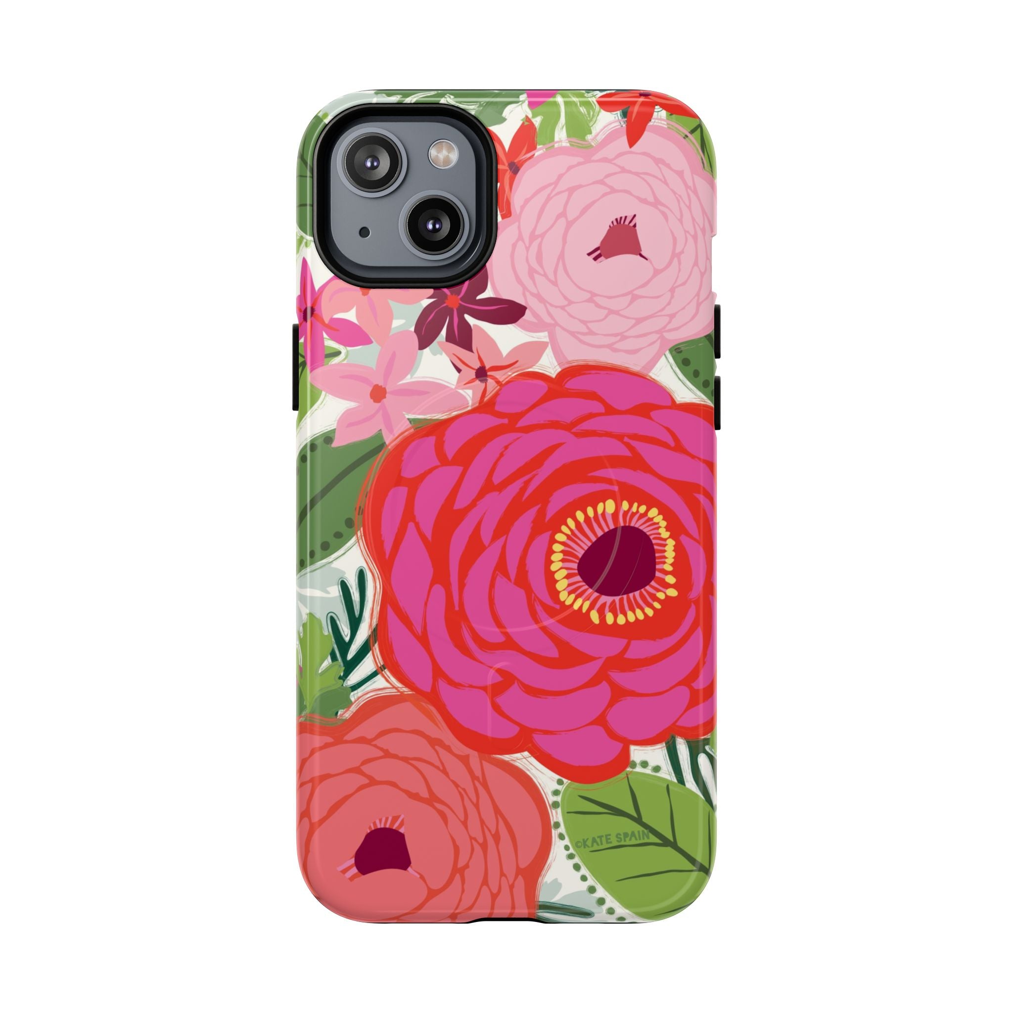 Bloomerie Fuchsia MagSafe iPhone 14 Plus Case – Glossy | cream, magenta, coral botanical peony floral print