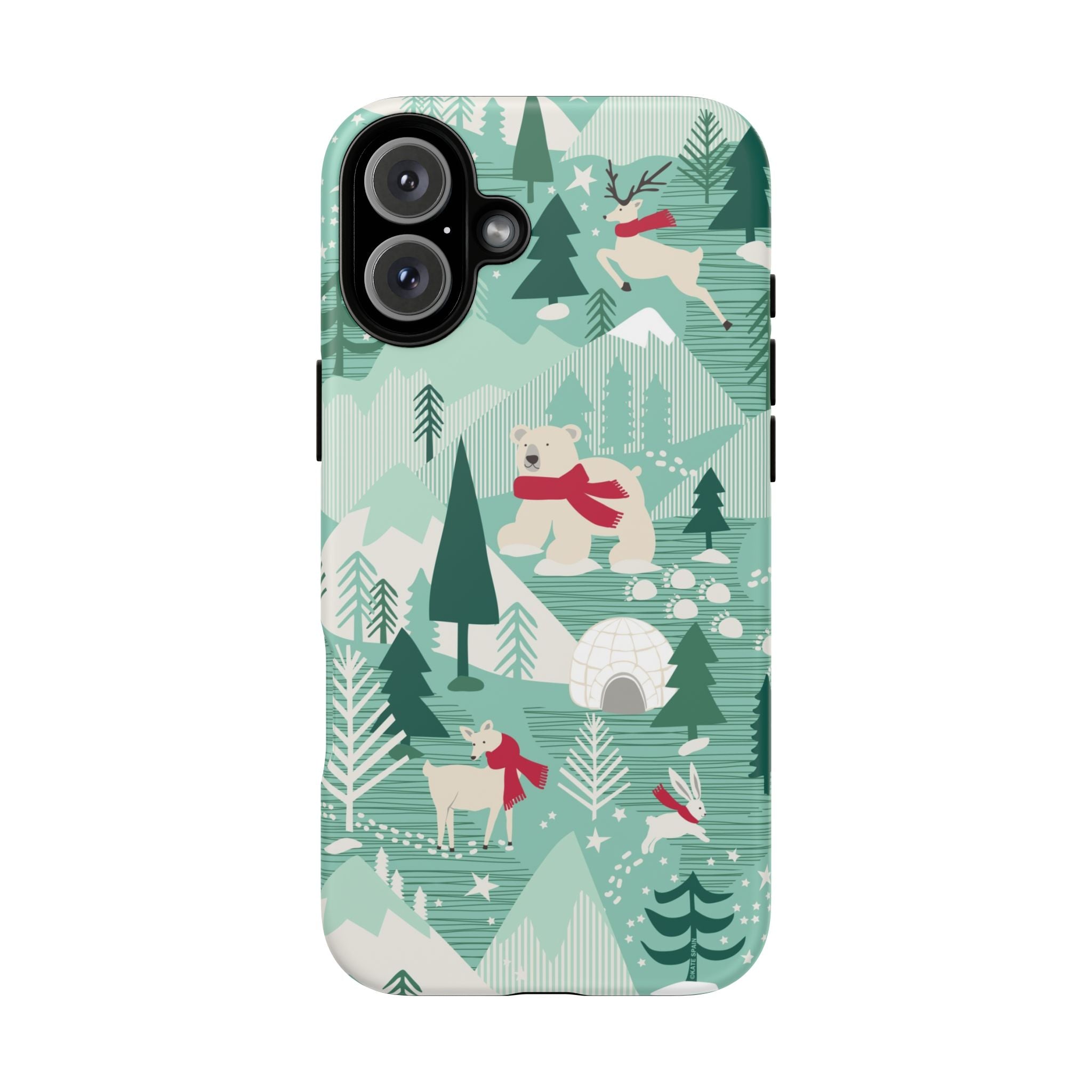 Arctica Winter Tough iPhone 16 Plus Case – Matte | aqua, evergreen, white, animal frolic winter wonderland print