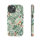 Juniper Tough iPhone 15 Case – Glossy | cream, green, red botanical woodland print
