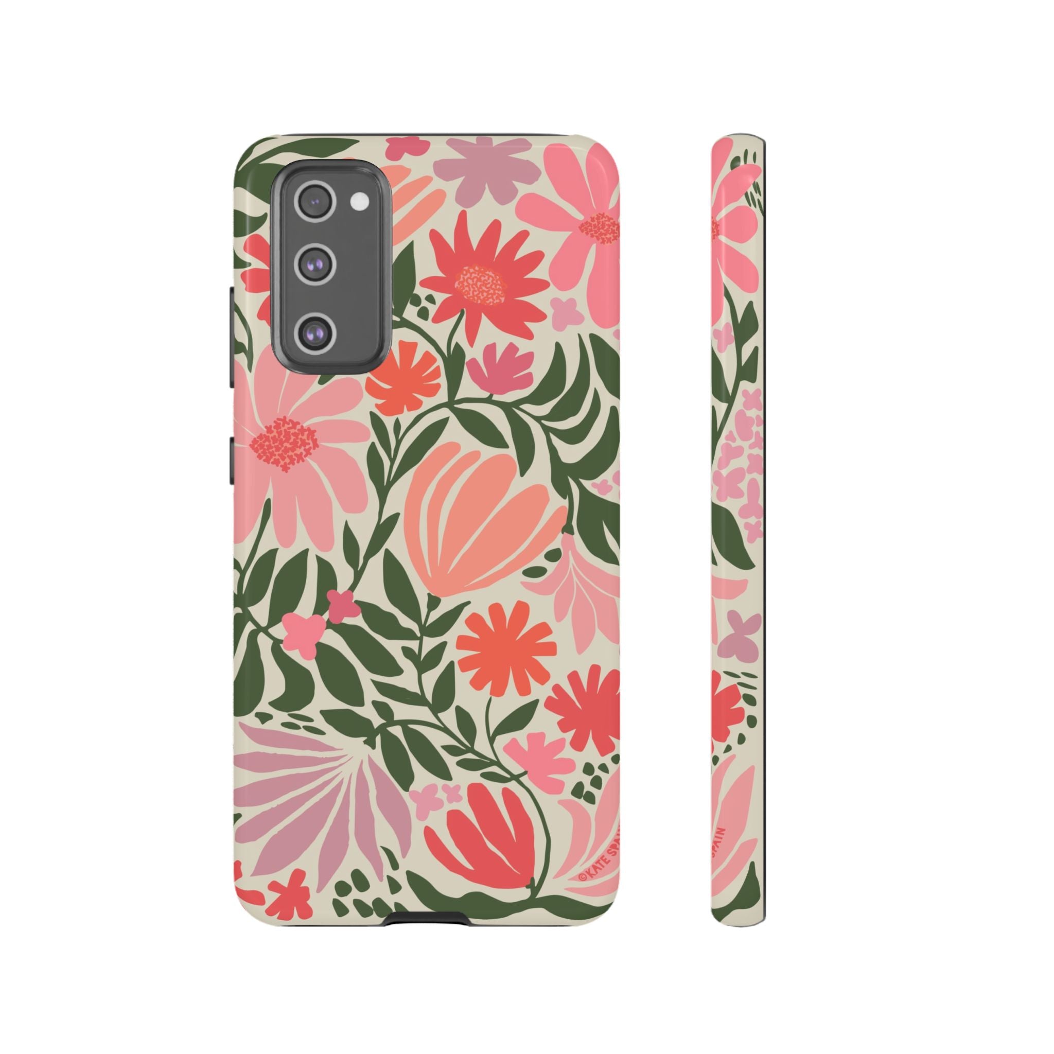 Luxury Botanica Samsung Galaxy S20 FE Case – Glossy | cream, coral, pink botanical wildflower print