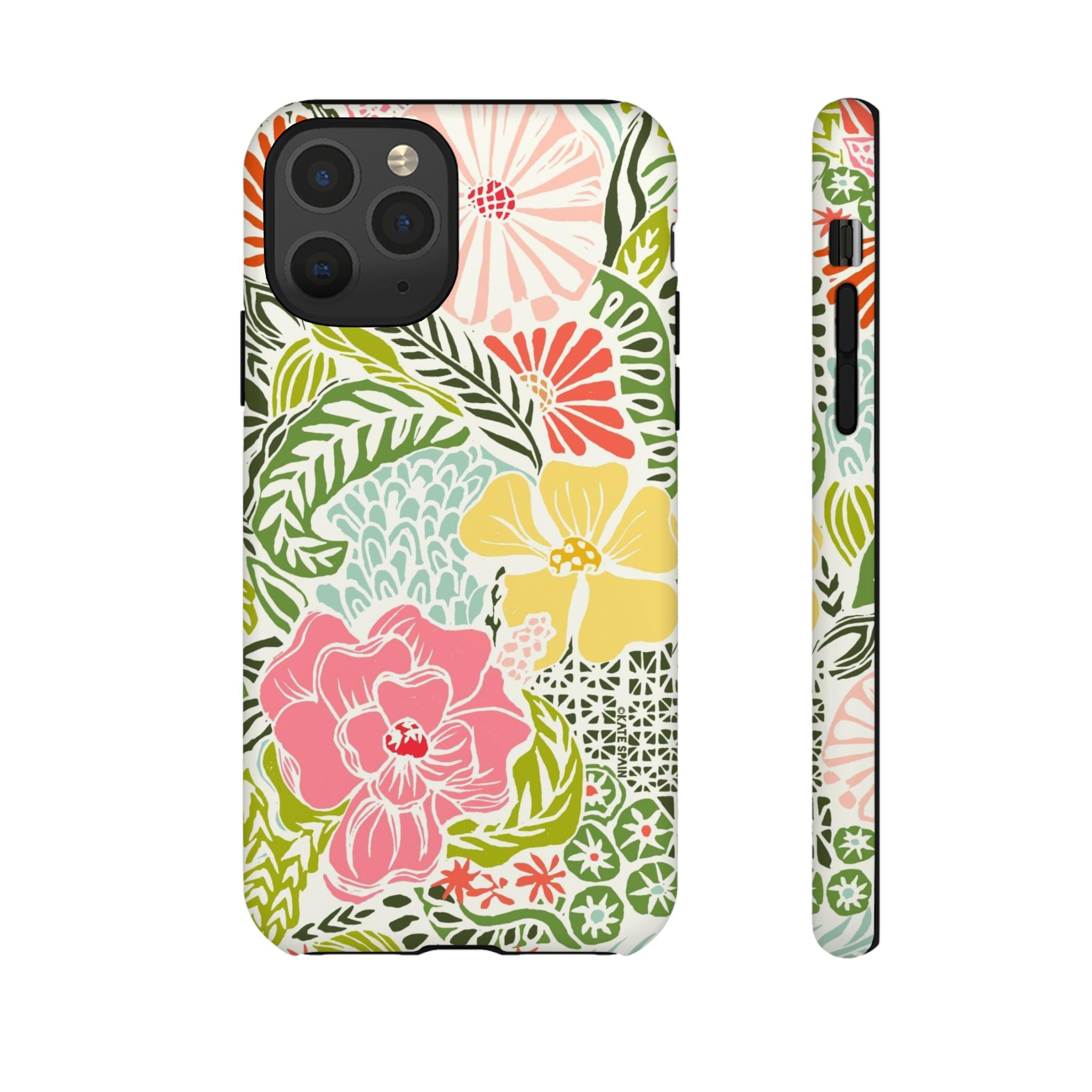Tropica Tough iPhone 11 Pro Case – Matte | cream, pink, yellow, blue botanical floral print