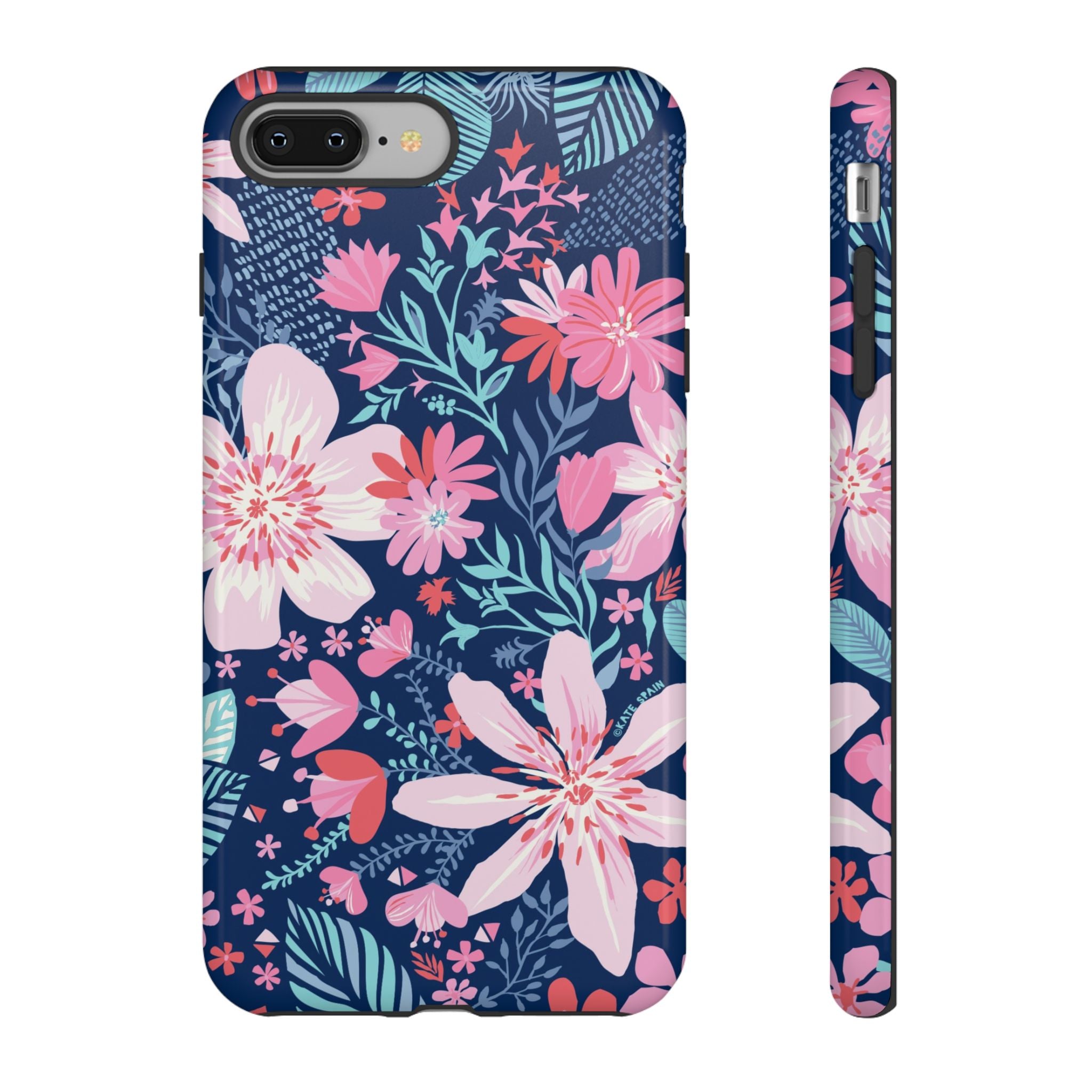Bonaire Tough iPhone 8 Plus Case – Glossy | navy, pink, white tropical floral botanical print