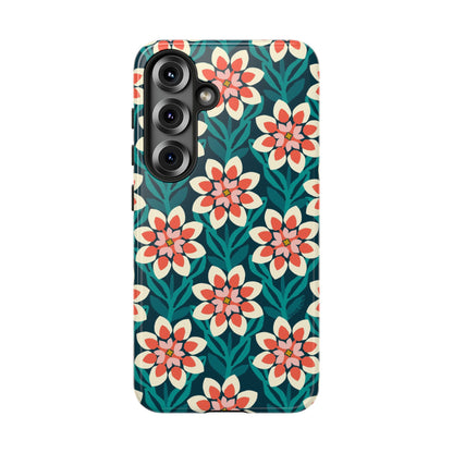 Modern Dahlia Samsung Case - Teal Coral Allover Pattern