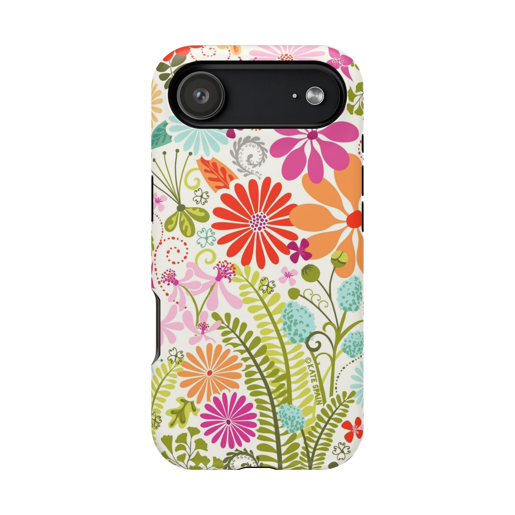 Luxury Terrain MagSafe iPhone 17 Air Case – Matte | white, magenta, coral botanical woodland floral print