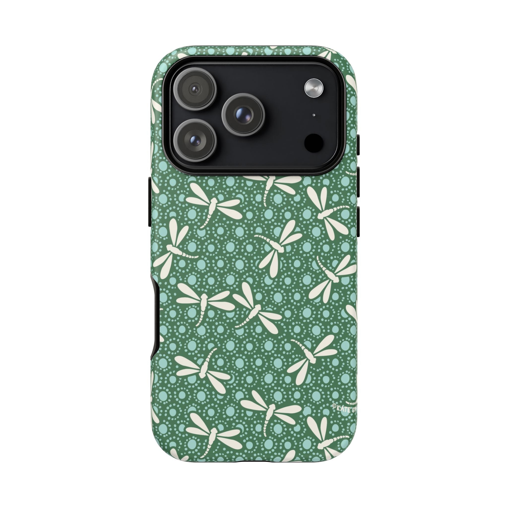 Designer Dragonfly Tough iPhone 17 Pro Case – Matte | jade green, aqua, cream dragonfly print