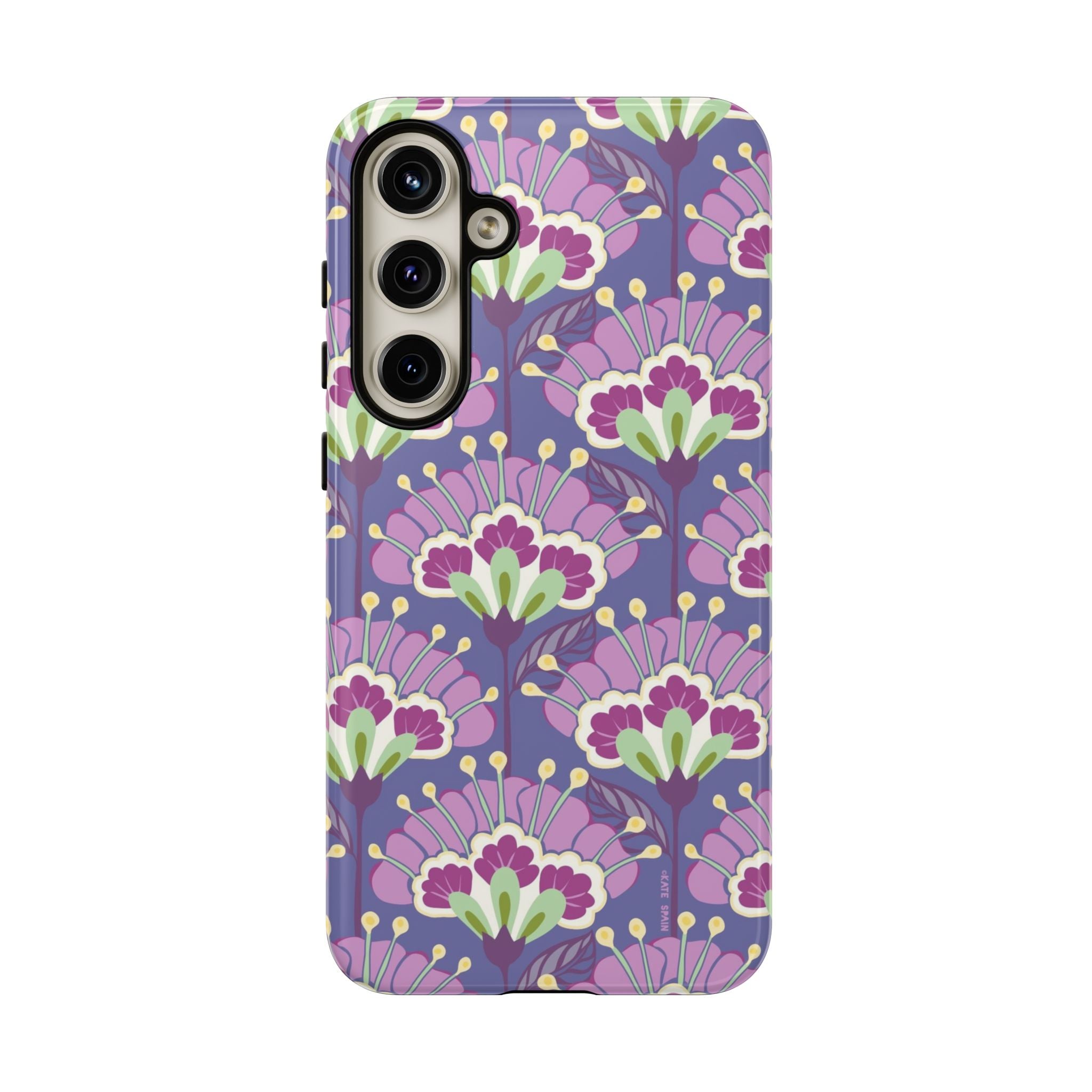Luxury Lantern Flower Samsung Galaxy S24 Plus Case – Glossy | mauve, purple, lime green floral print