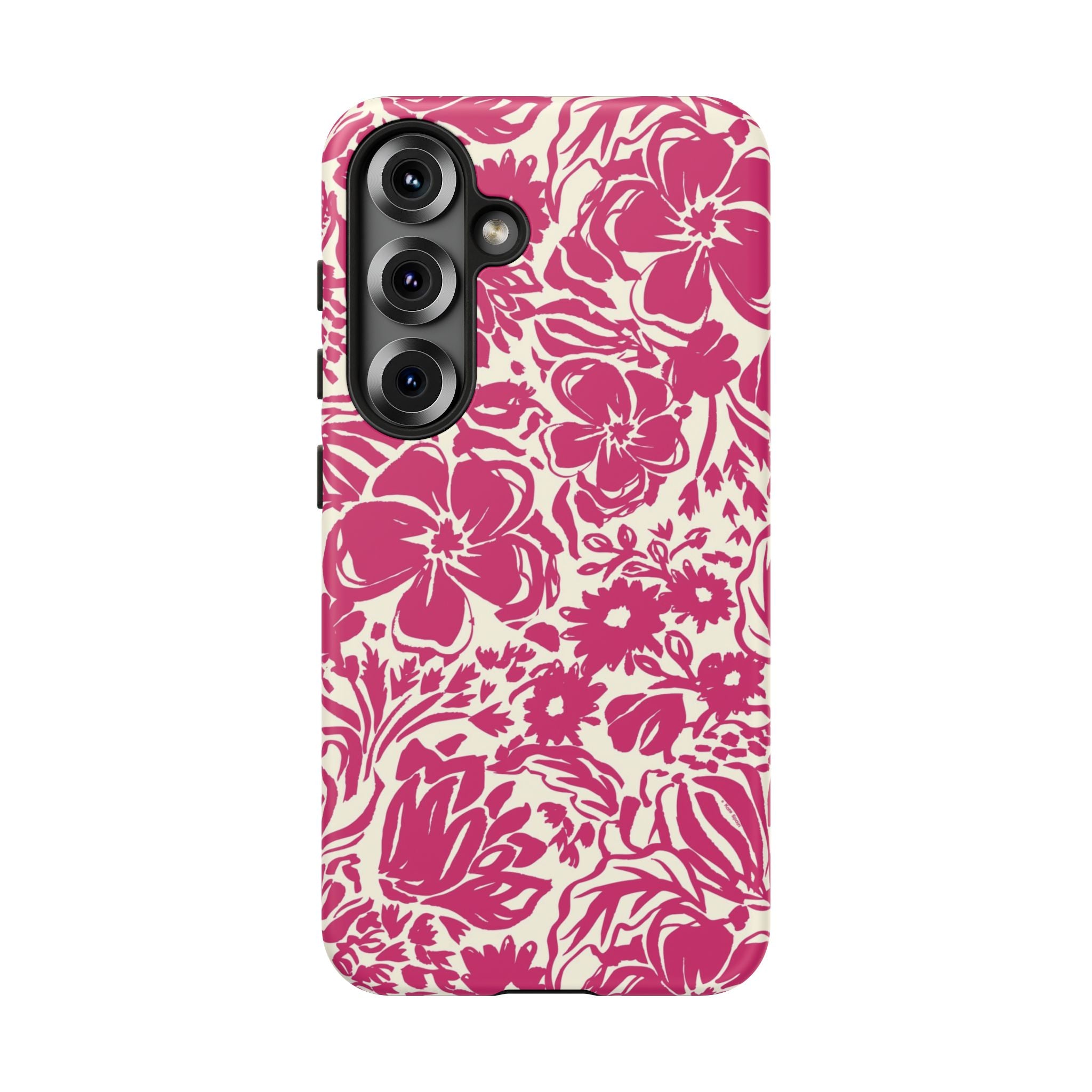 Rhapsody Bright Pink Samsung Galaxy S25 Glossy case — bold magenta floral print on cream by Kate Spain