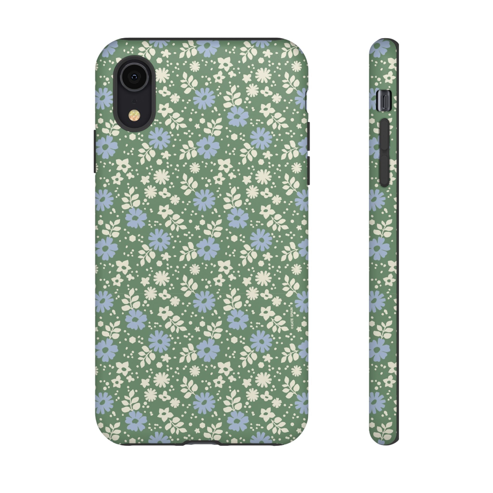 Petaline Tough iPhone XR Case – Matte | green, blue, cream ditsy floral print