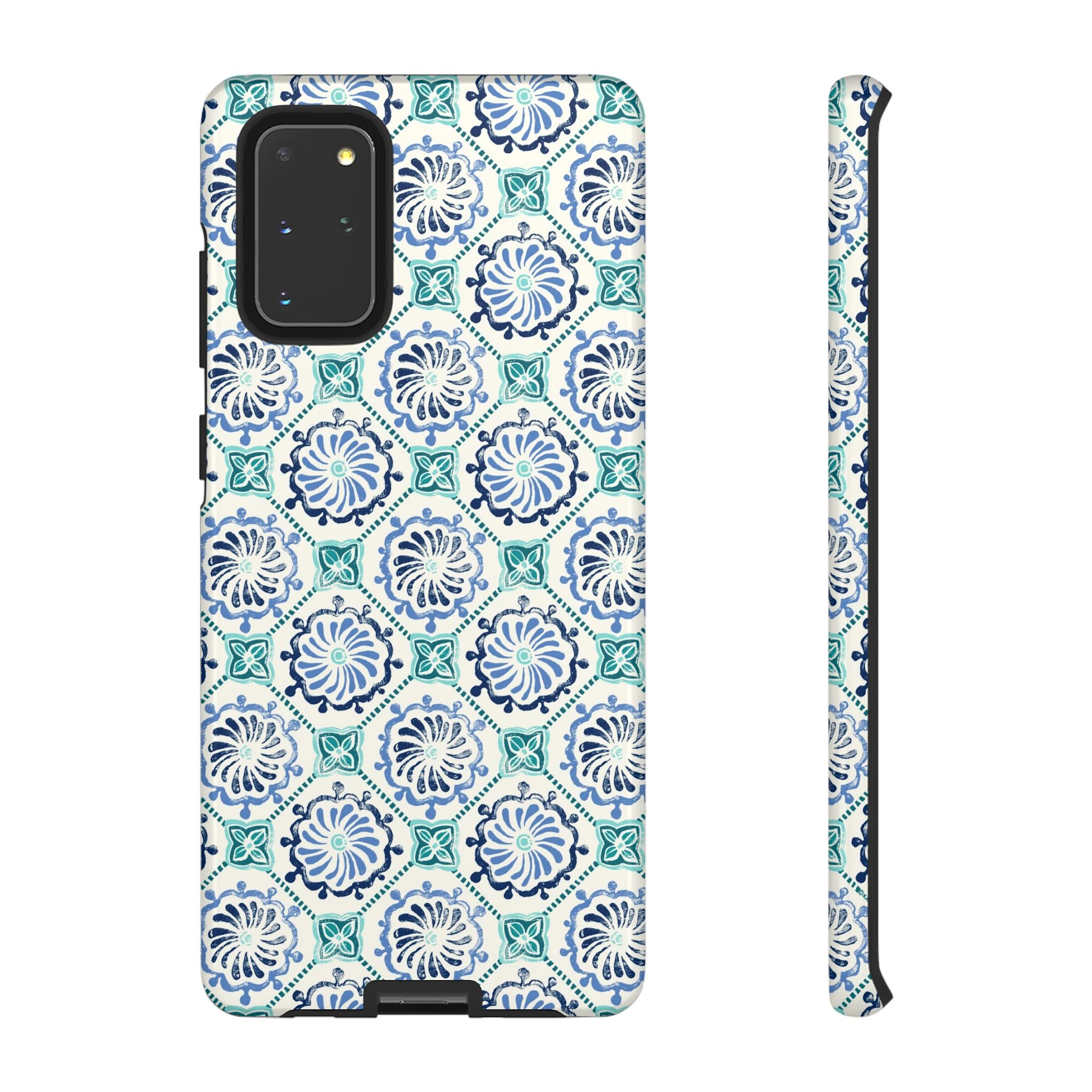 Horizon Blue Tile Samsung Galaxy S20+ Case – Glossy | blue, turquoise, cream white dual-layer protection