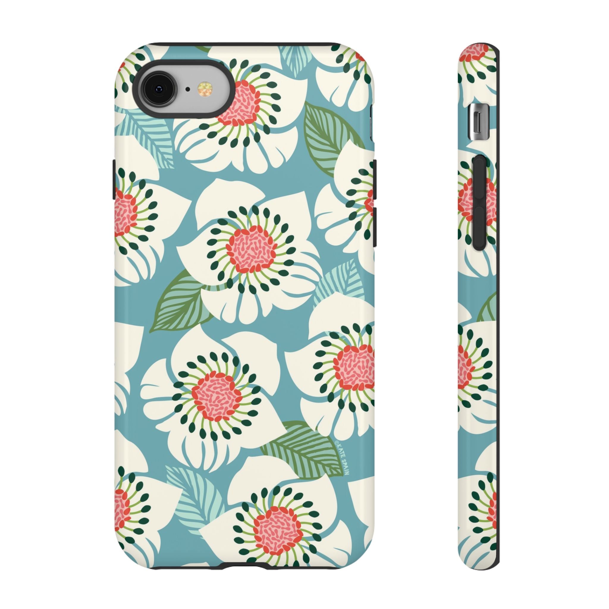 Panache Floral Tough iPhone 8 Case – Glossy | sky blue, pale cream, pink anemone floral print