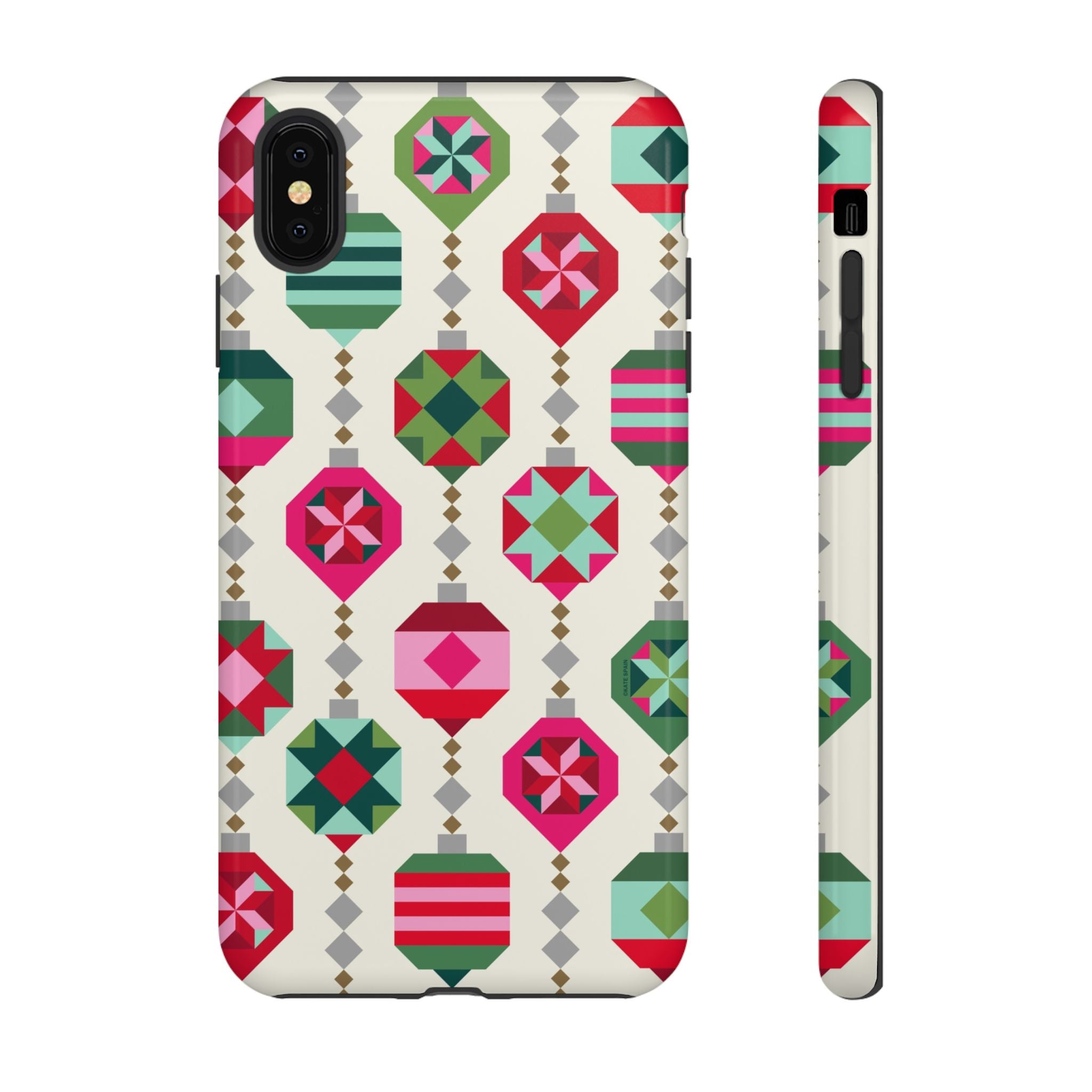 Felicity Ornaments Tough iPhone XS Max Case – Glossy | cream, red, pink, green, mint geometric quilted ornament print