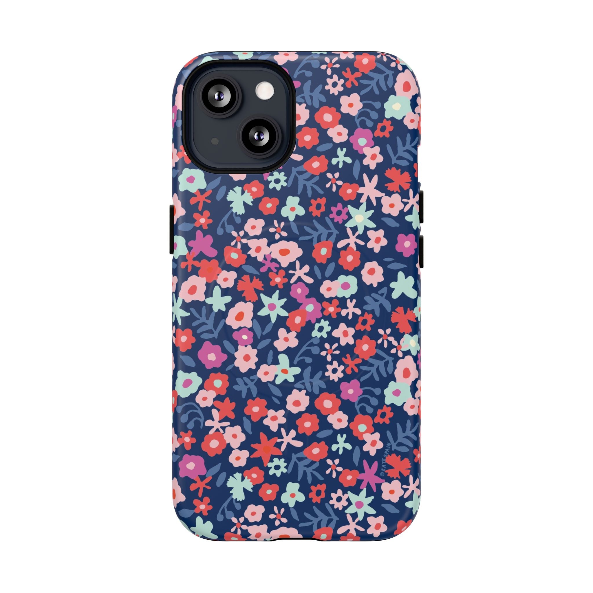 Primrose MagSafe iPhone 13 Case – Matte | navy, pink, white ditsy floral print