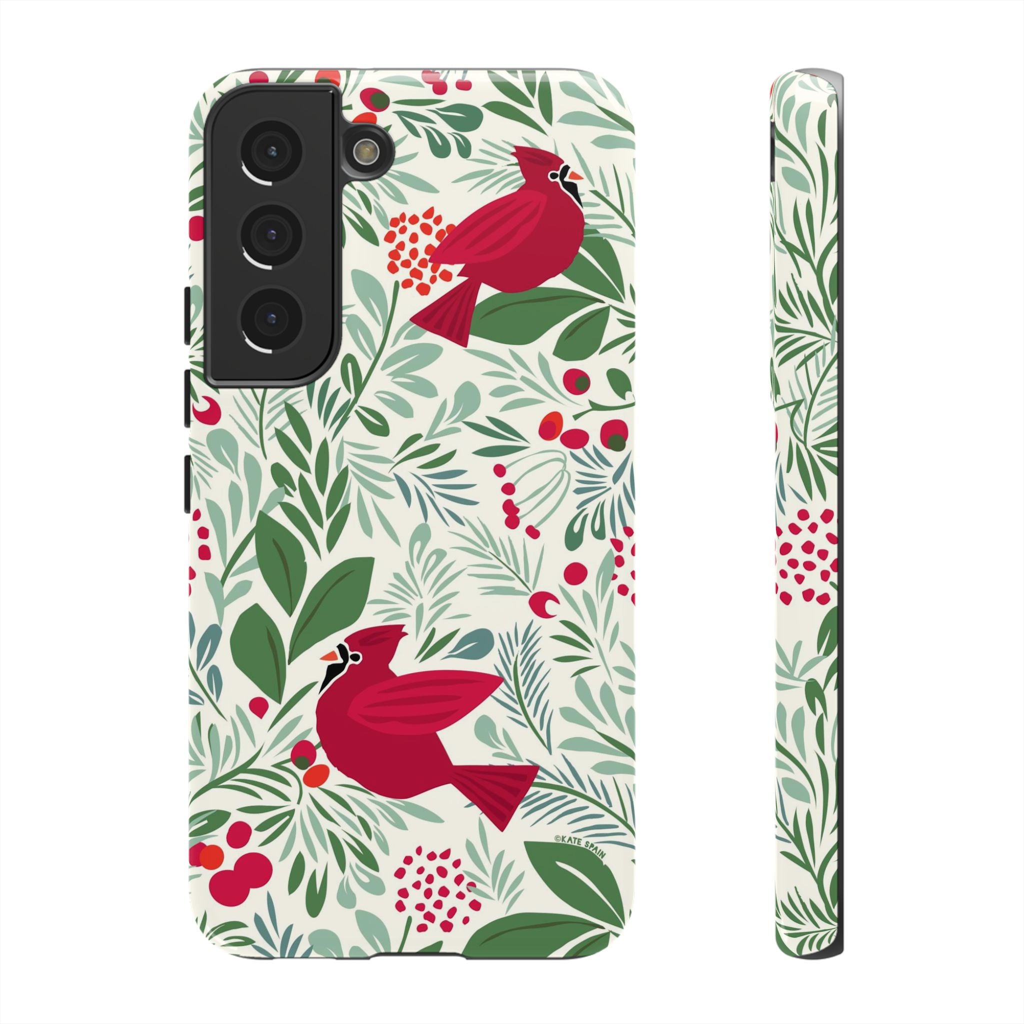 Birds and Berries Samsung Galaxy S22 Case – Glossy | cream, red, green botanical cardinal berry print