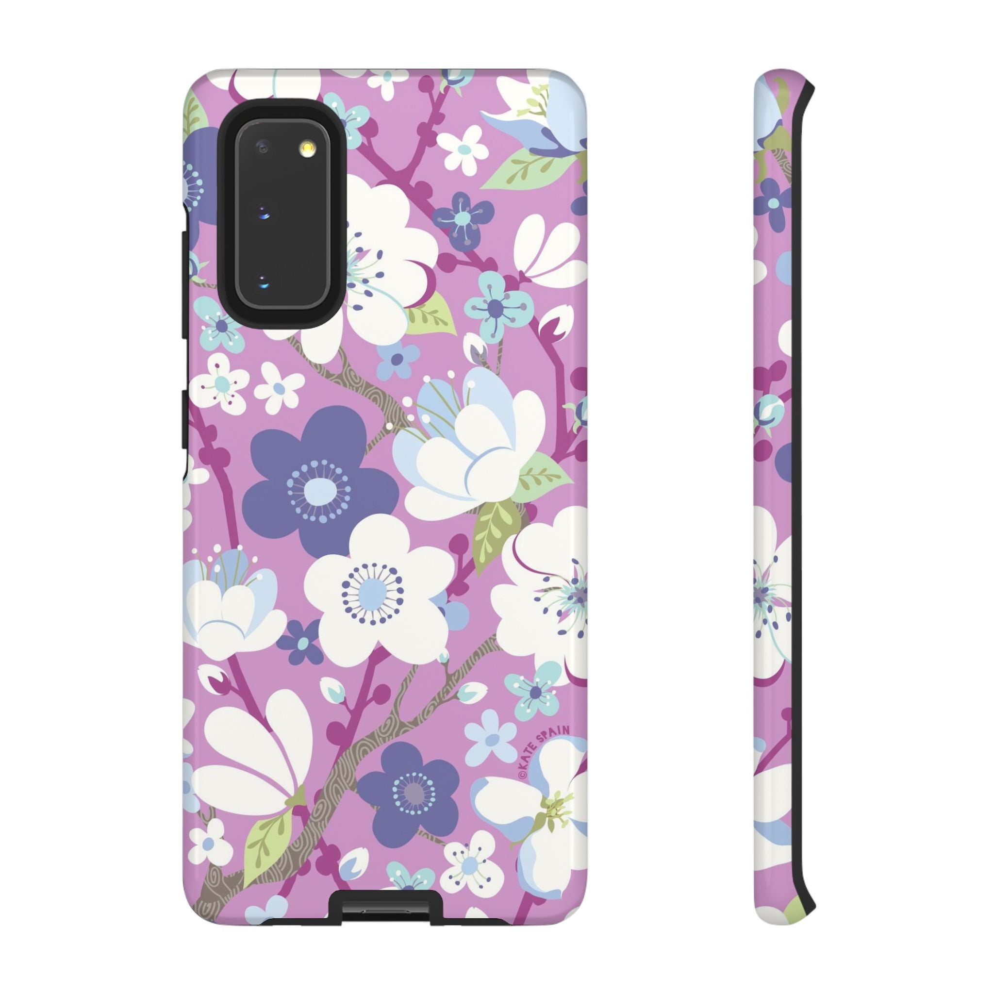 Cherry Blossom Samsung Galaxy S20 Case – Glossy | mauve, white, periwinkle cherry blossom floral print
