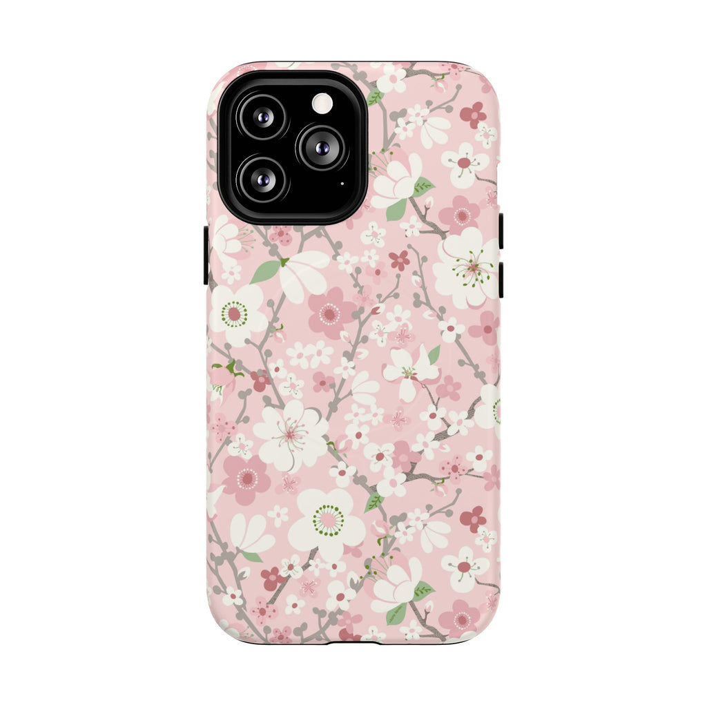 Pink Cherry Blossom MagSafe iPhone 13 Pro Max Case – Matte | light pink, white, cherry blossom floral print