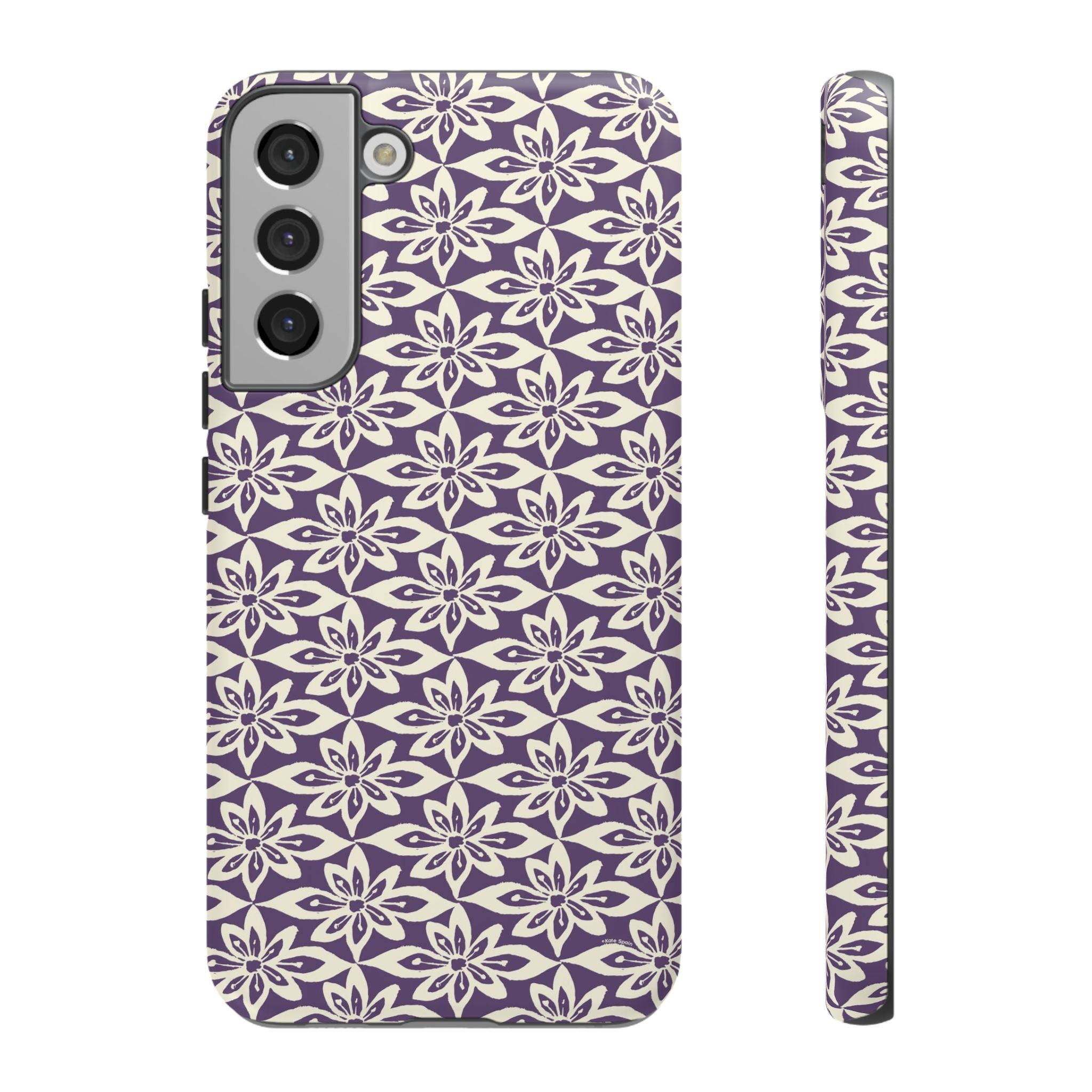 Lily Plum Samsung Galaxy S22 Plus Matte case — graphic white lily print on rich violet — botanical phone case by Kate Spain