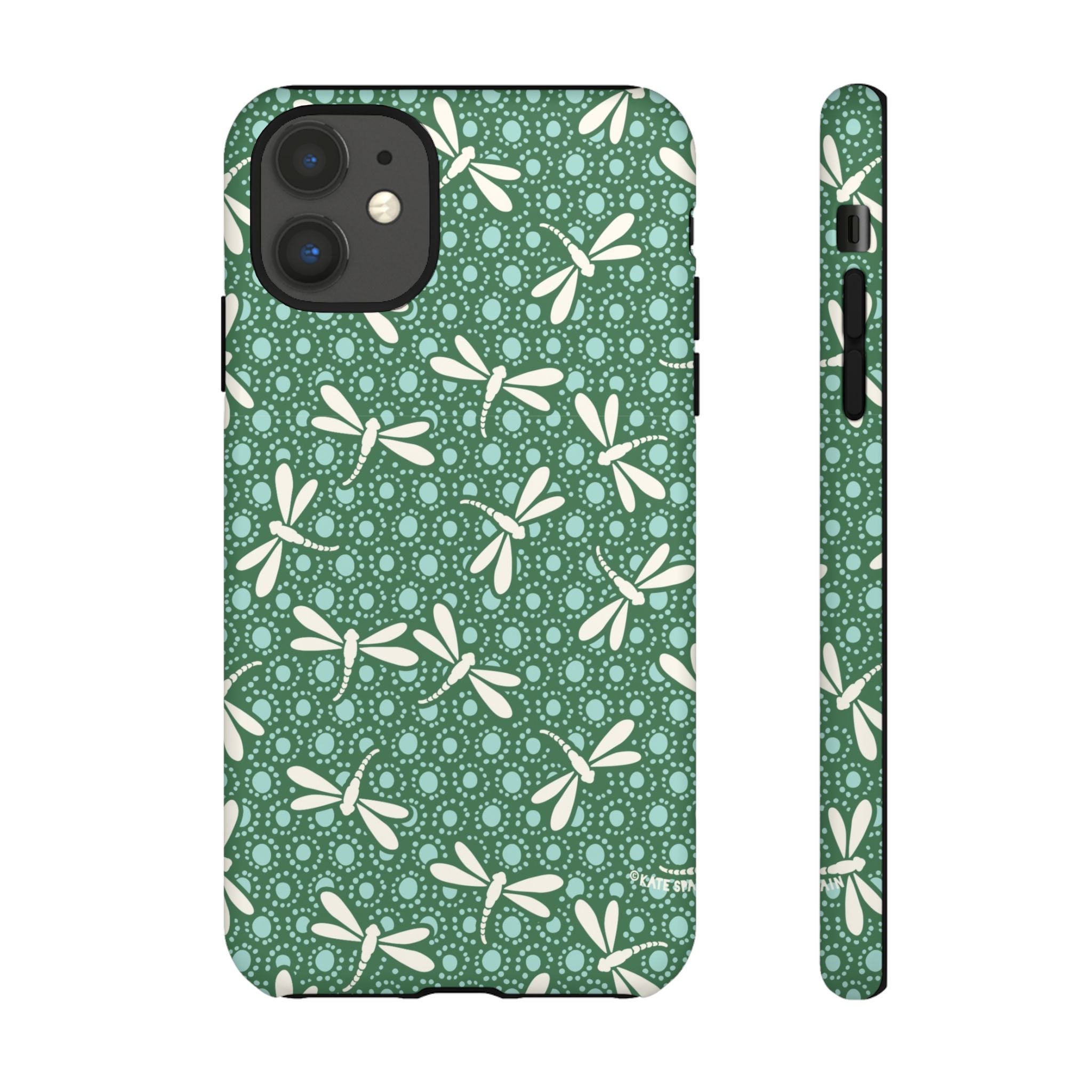 Designer Dragonfly Tough iPhone 11 Case – Matte | jade green, aqua, cream dragonfly print