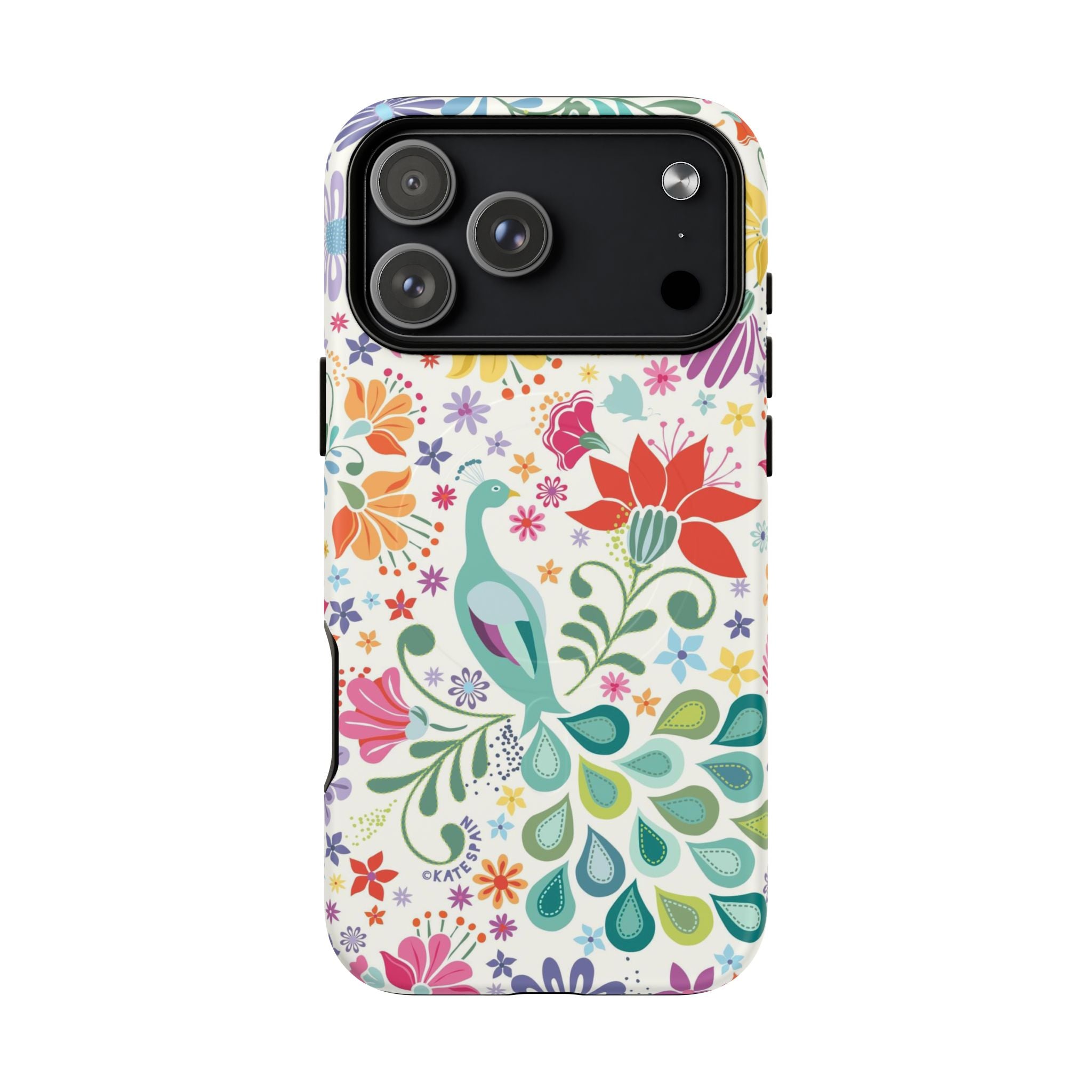 Peacock Sanctuary MagSafe iPhone 17 Pro Max Case – Matte | cream, teal, coral multicolor vibrant peacock feather botanical print
