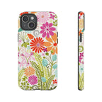 Terrain Day Tough iPhone 15 Plus Case – Matte | white, magenta, coral botanical woodland floral print