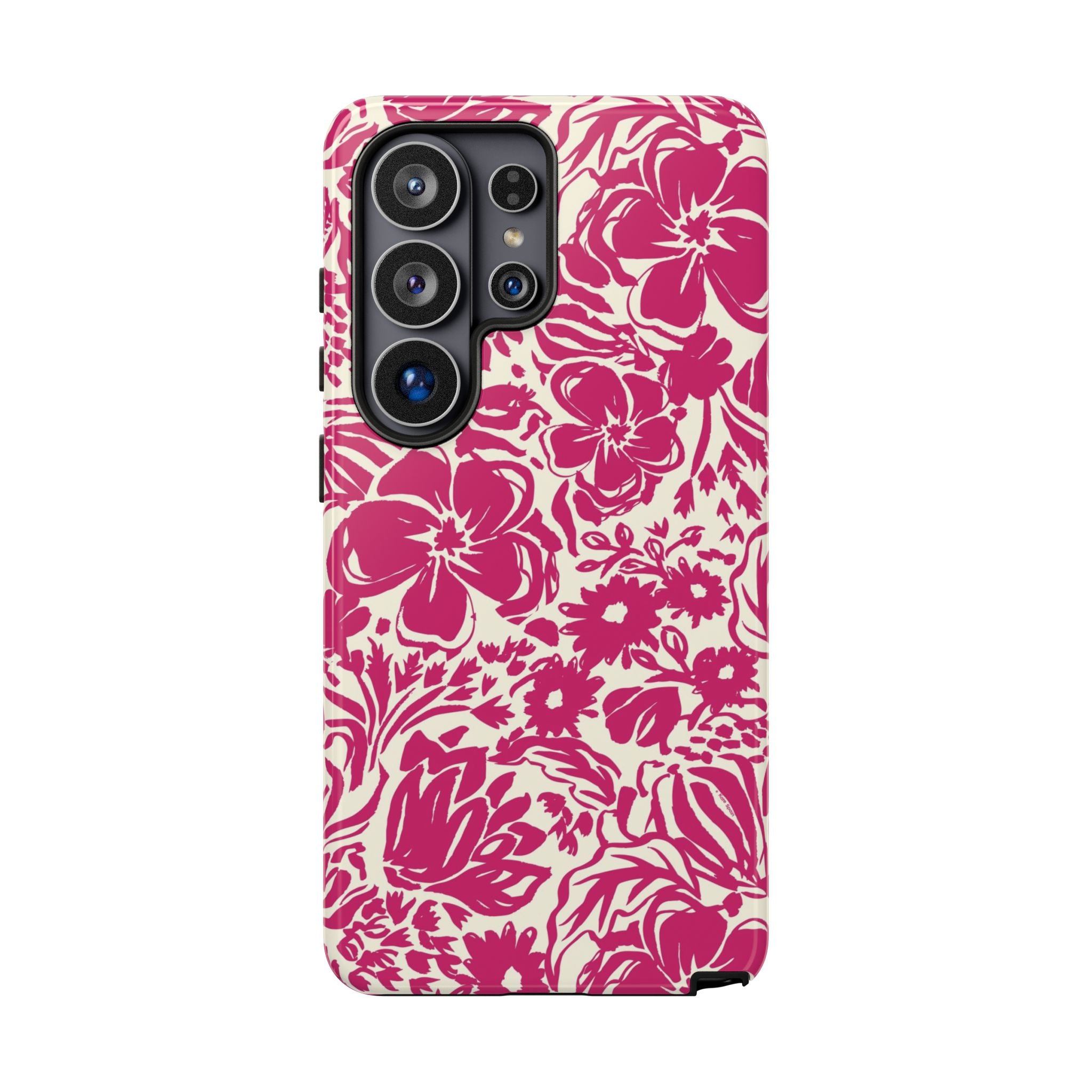 Rhapsody Bright Pink Samsung Galaxy S26 Ultra Glossy case — bold magenta floral print on cream by Kate Spain