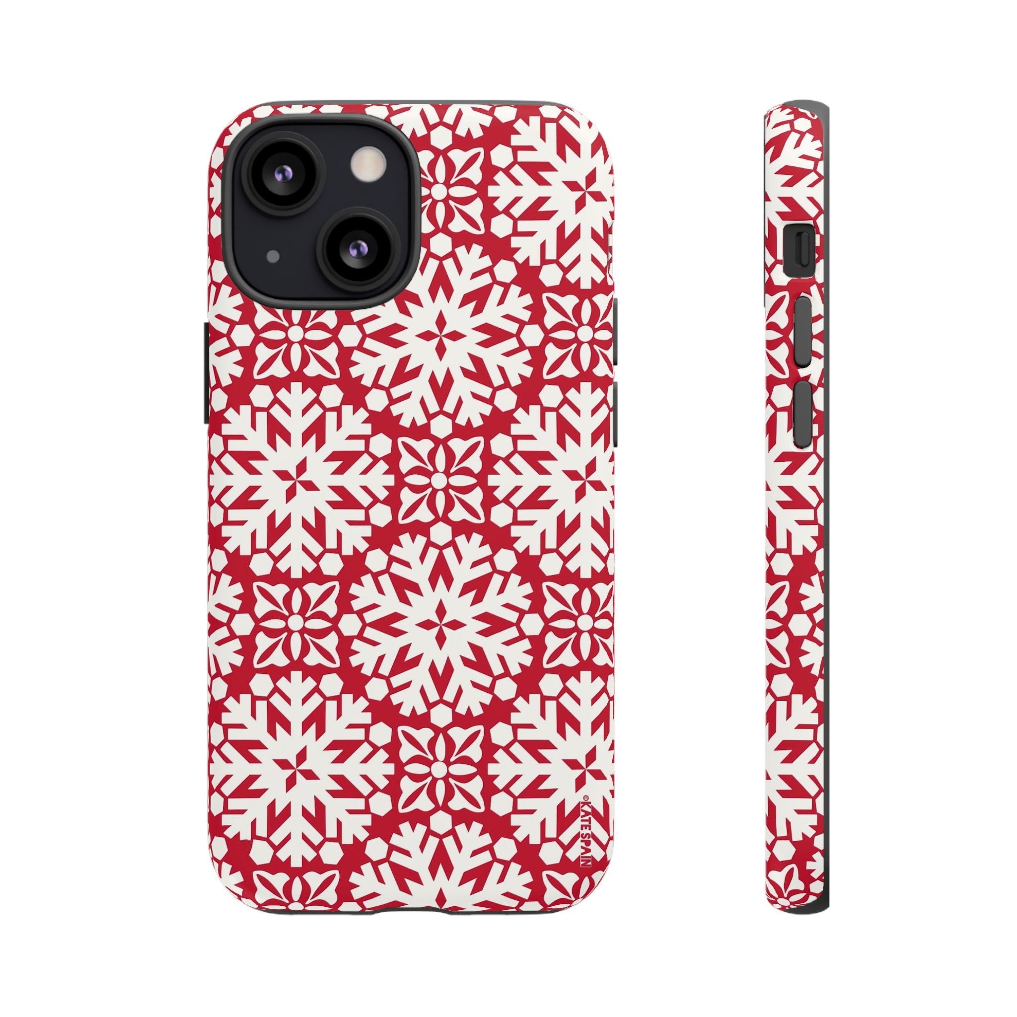 Flurry Tough iPhone 13 Mini Case – Matte | red, cream geometric snowflake medallion print