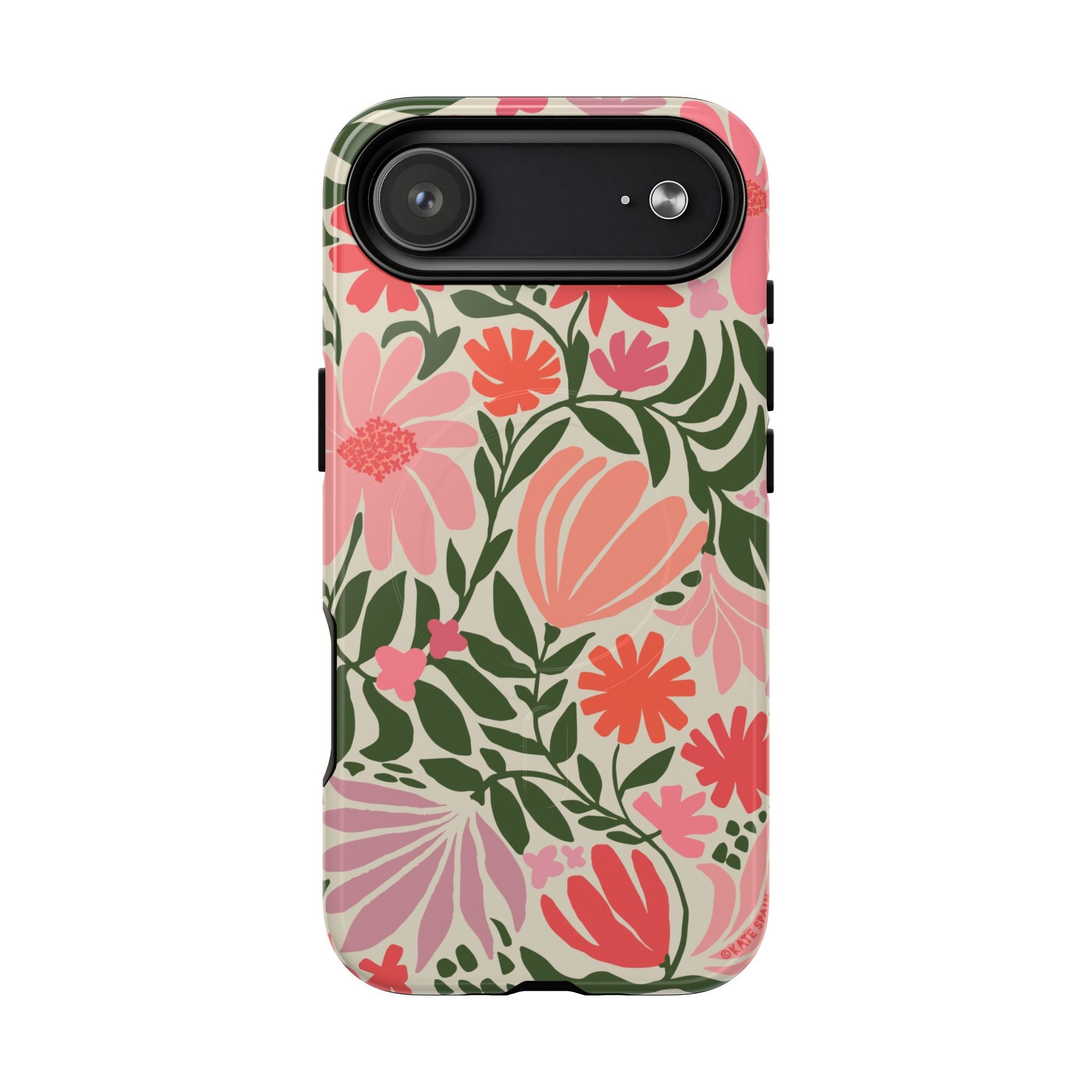 Botanica MagSafe iPhone 17 Air Case – Glossy | coral, pink, sage green botanical wildflower print