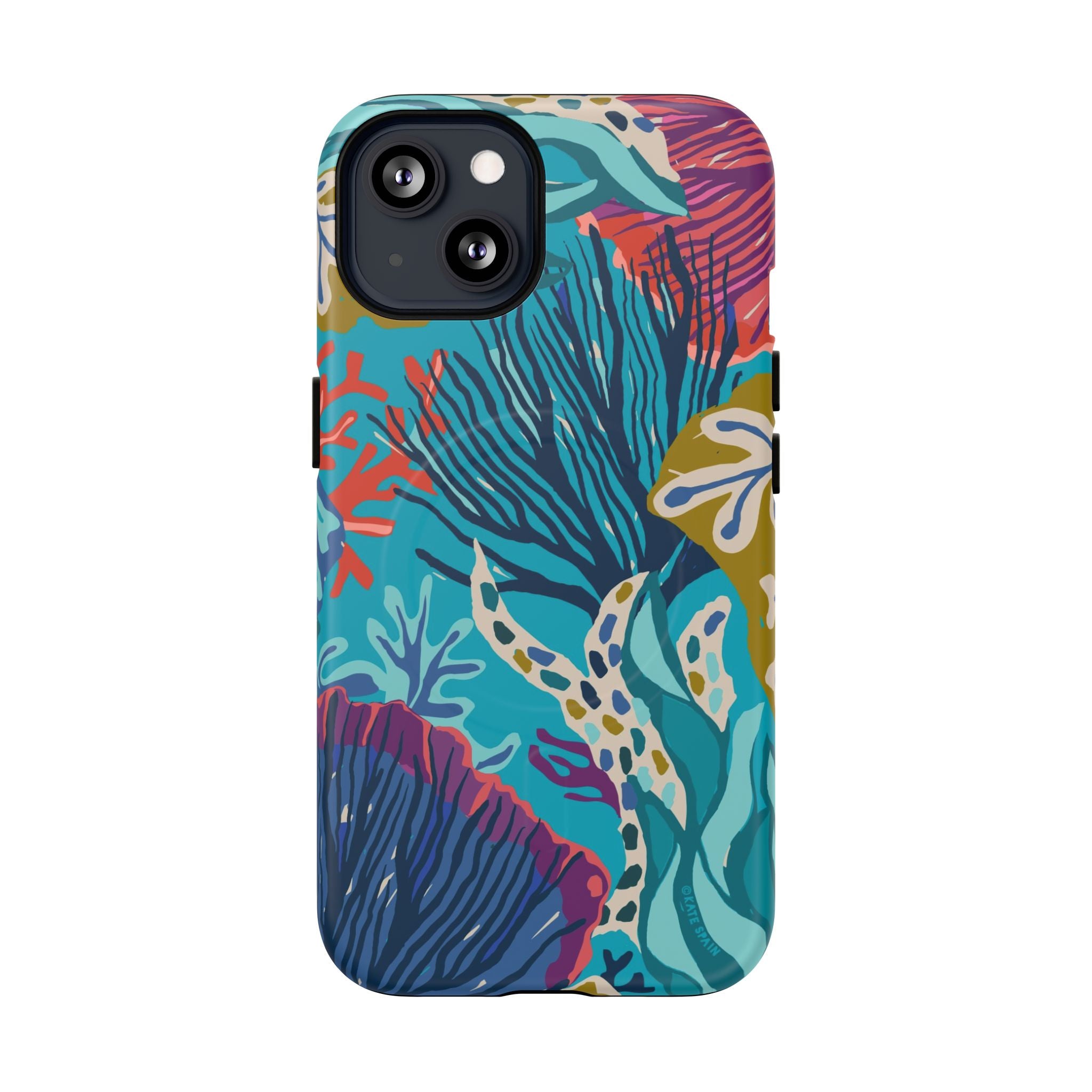 Reef MagSafe iPhone 13 Case – Matte | teal, coral, navy, purple botanical coral reef print