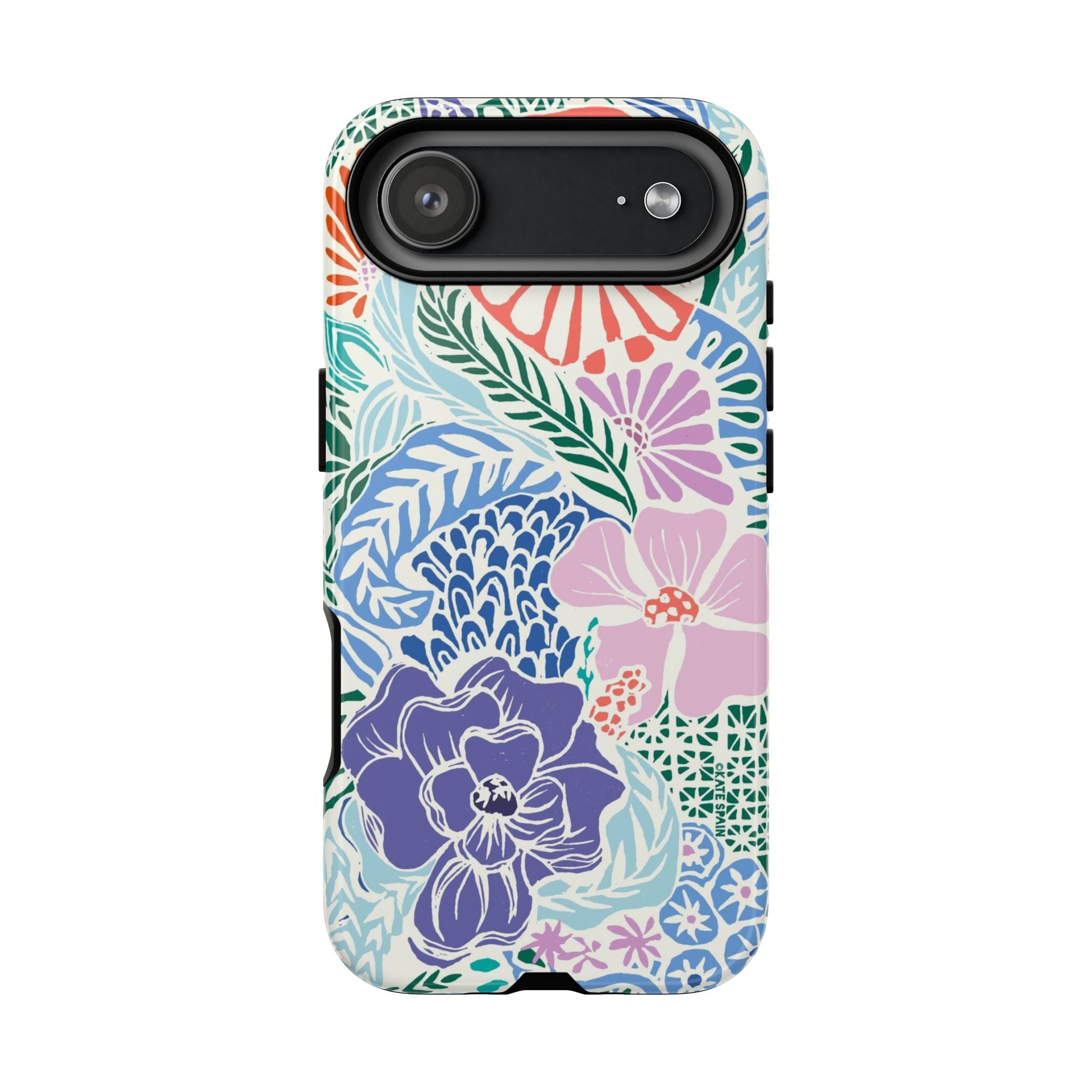 Tropica Tough iPhone 17 Air Case – Glossy | purple, coral, pink, blue botanical tropical floral print
