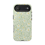 Montauk Daisy Meadow Green MagSafe iPhone 17 Air Case – Glossy | sage green, white graphic daisy and fern print, golden yellow centers MagSafe compatible, dual-layer protection