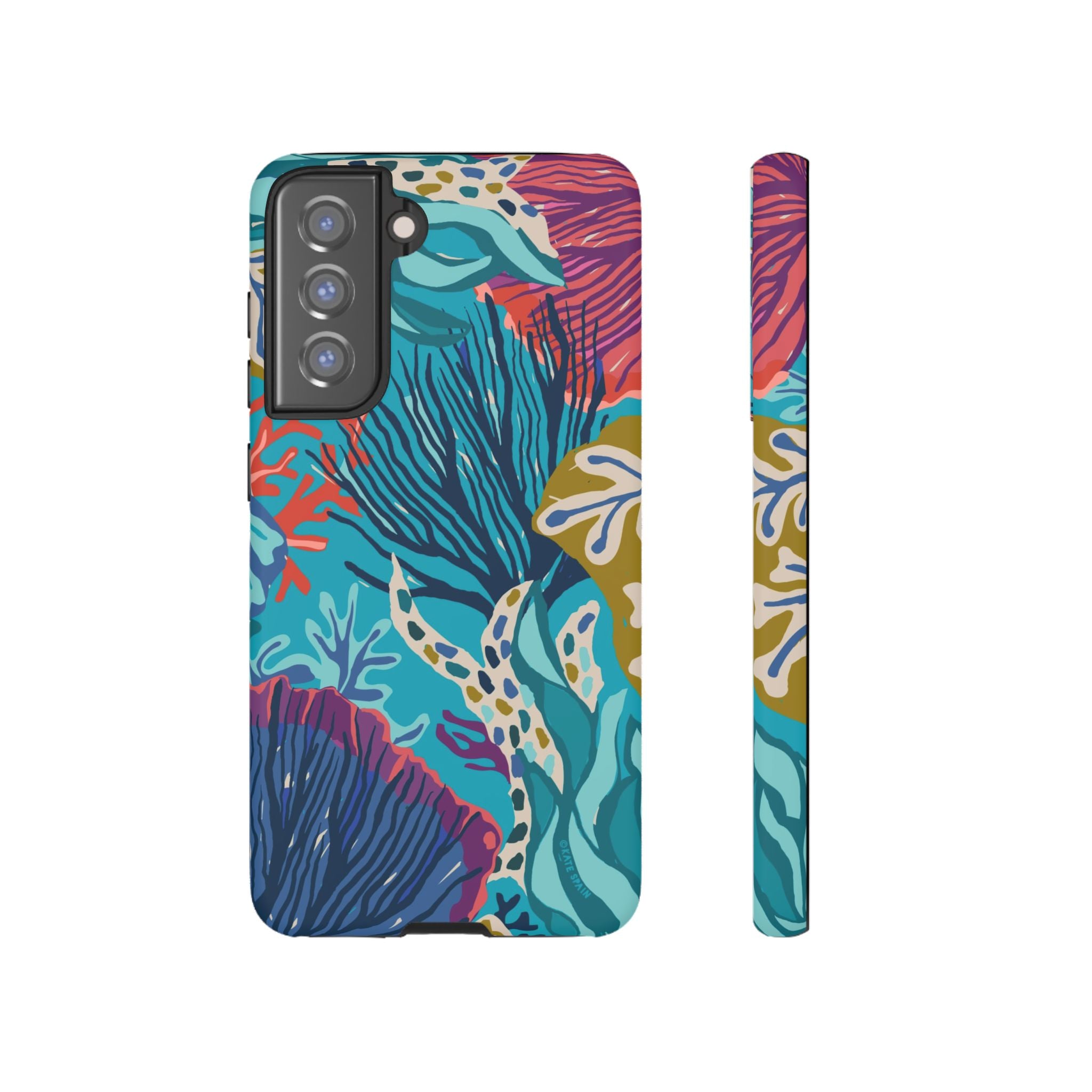 Luxury Reef Samsung Galaxy S21 FE Case – Matte | teal, navy, magenta, olive coral reef print