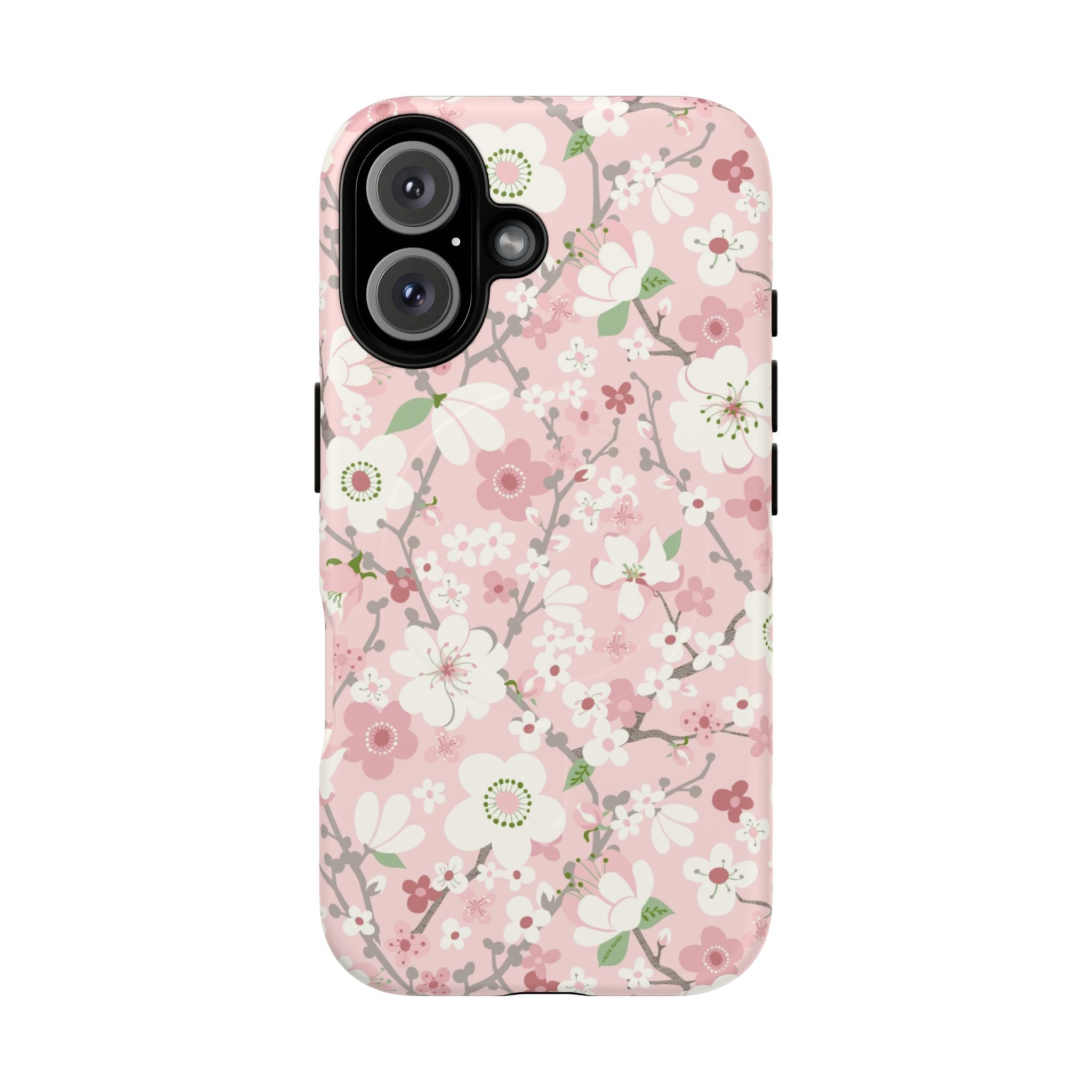 Luxury Pink Cherry Blossom MagSafe iPhone 16 Case – Matte | light pink, white, cherry blossom floral print