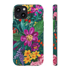 Posy Tough iPhone 13 Case – Glossy | teal, purple, magenta, yellow botanical wildflower print