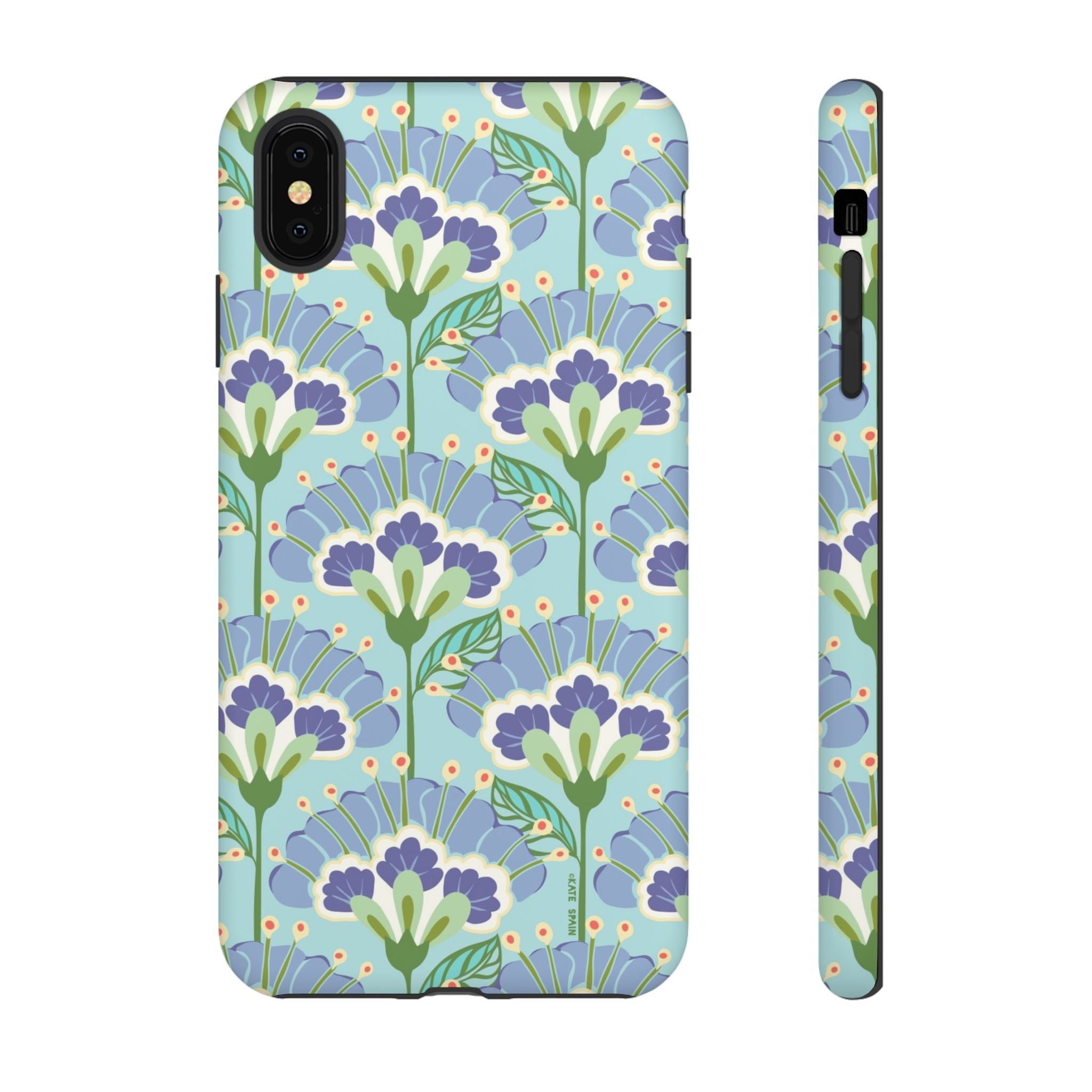 Lantern Flower Tough iPhone XS Max Case – Matte | aqua, periwinkle, green botanical lantern floral print